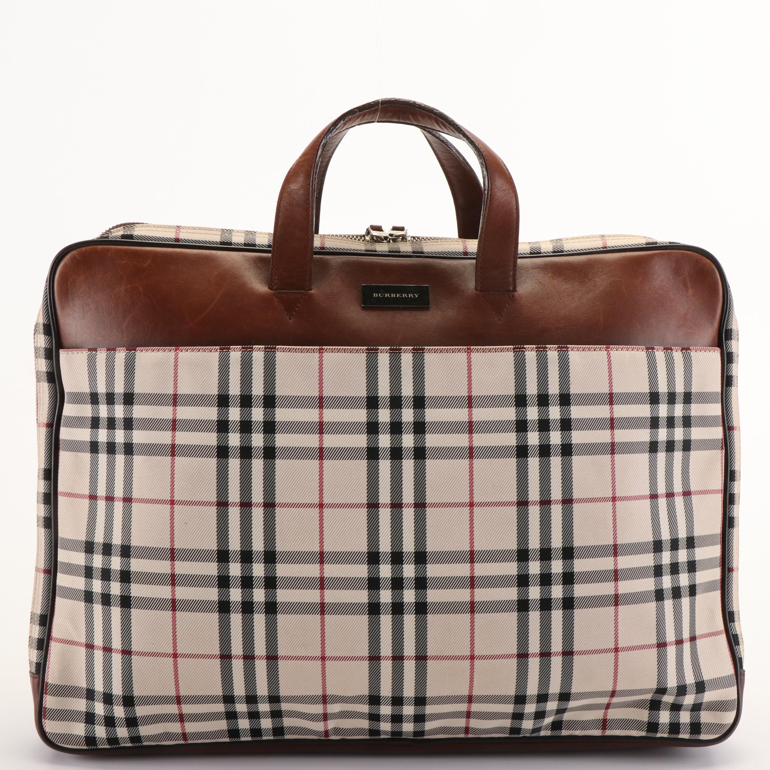 Burberry Document Briefcase in Nova Check Nylon Twill and Leather