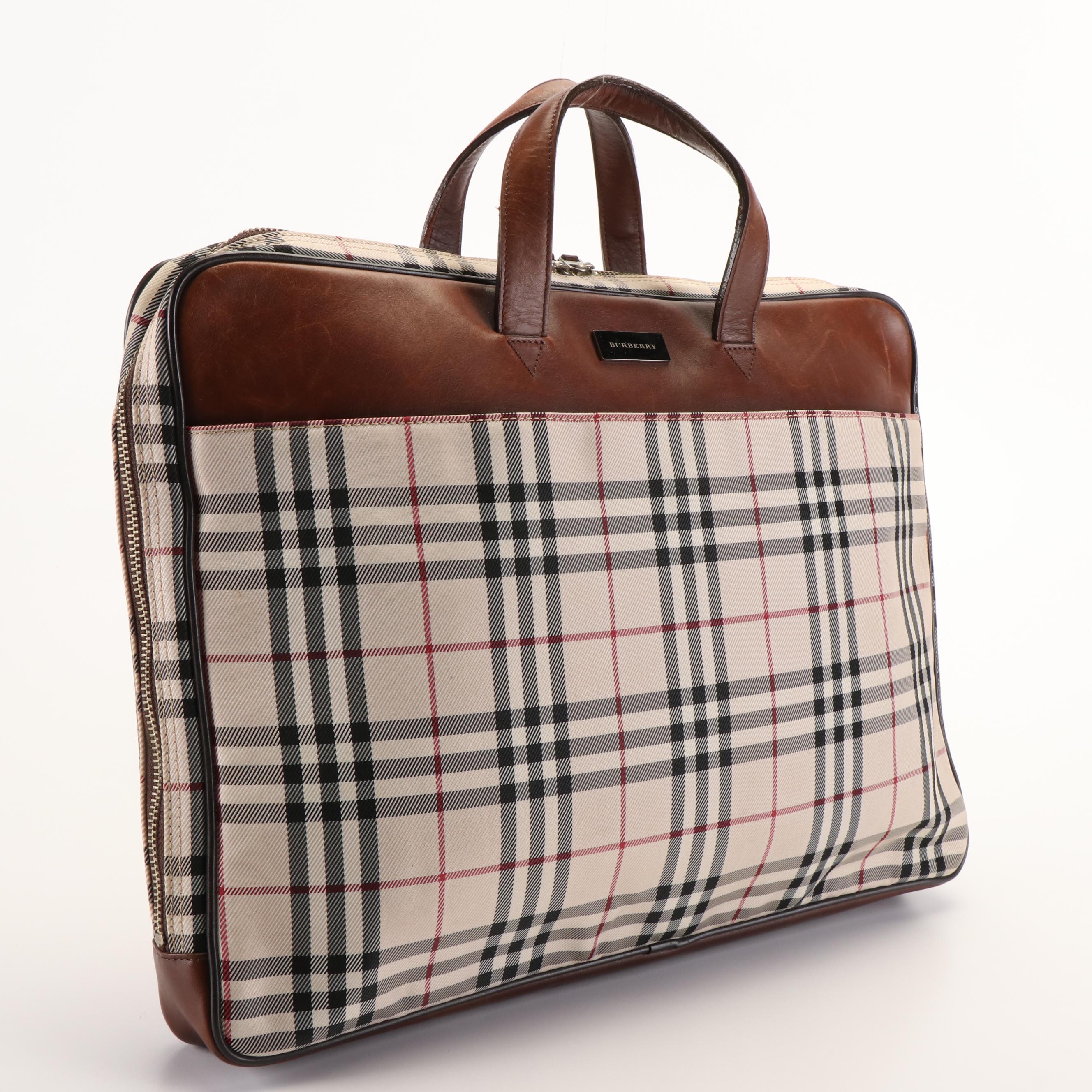 Burberry Document Briefcase in Nova Check Nylon Twill and Leather