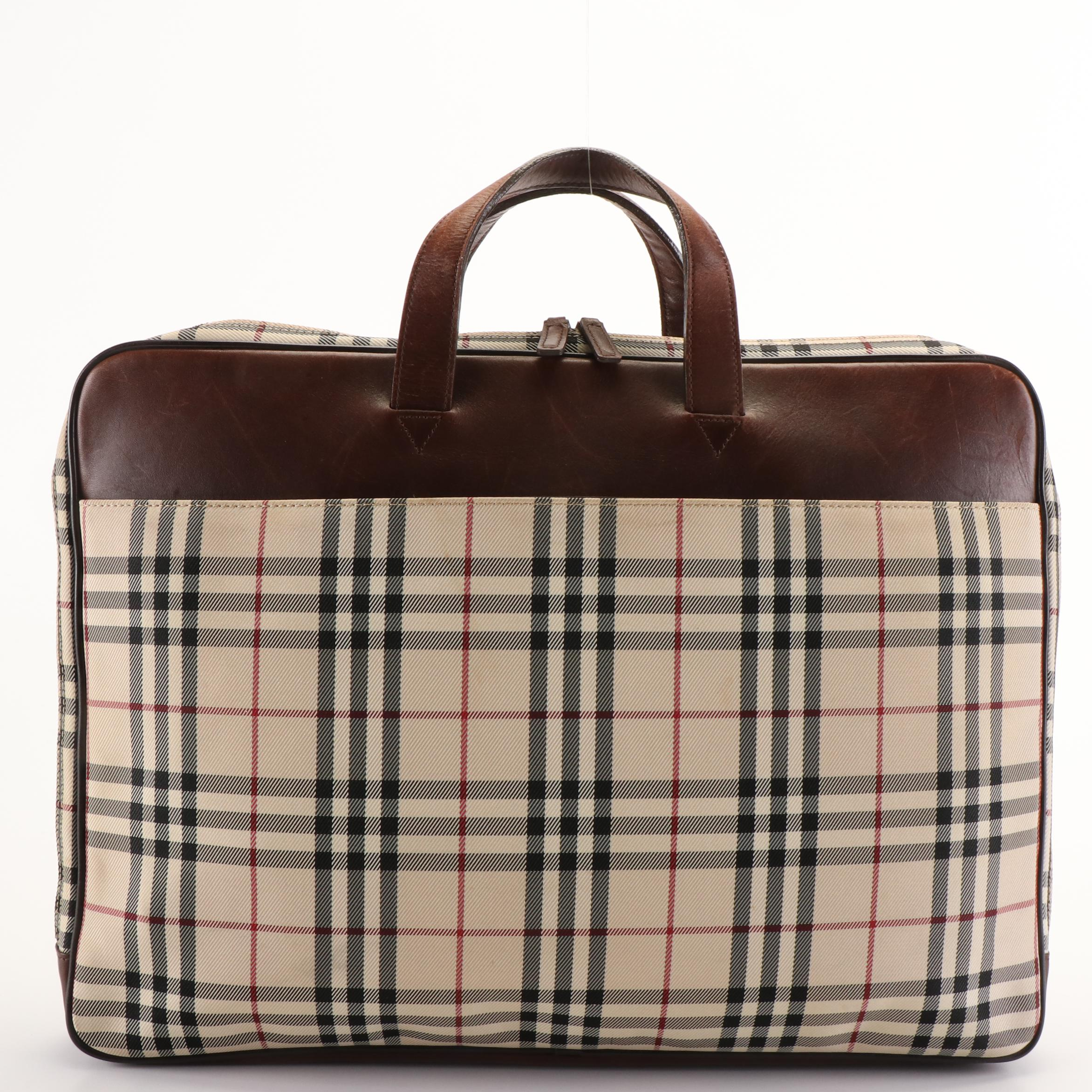 Burberry Document Briefcase in Nova Check Nylon Twill and Leather