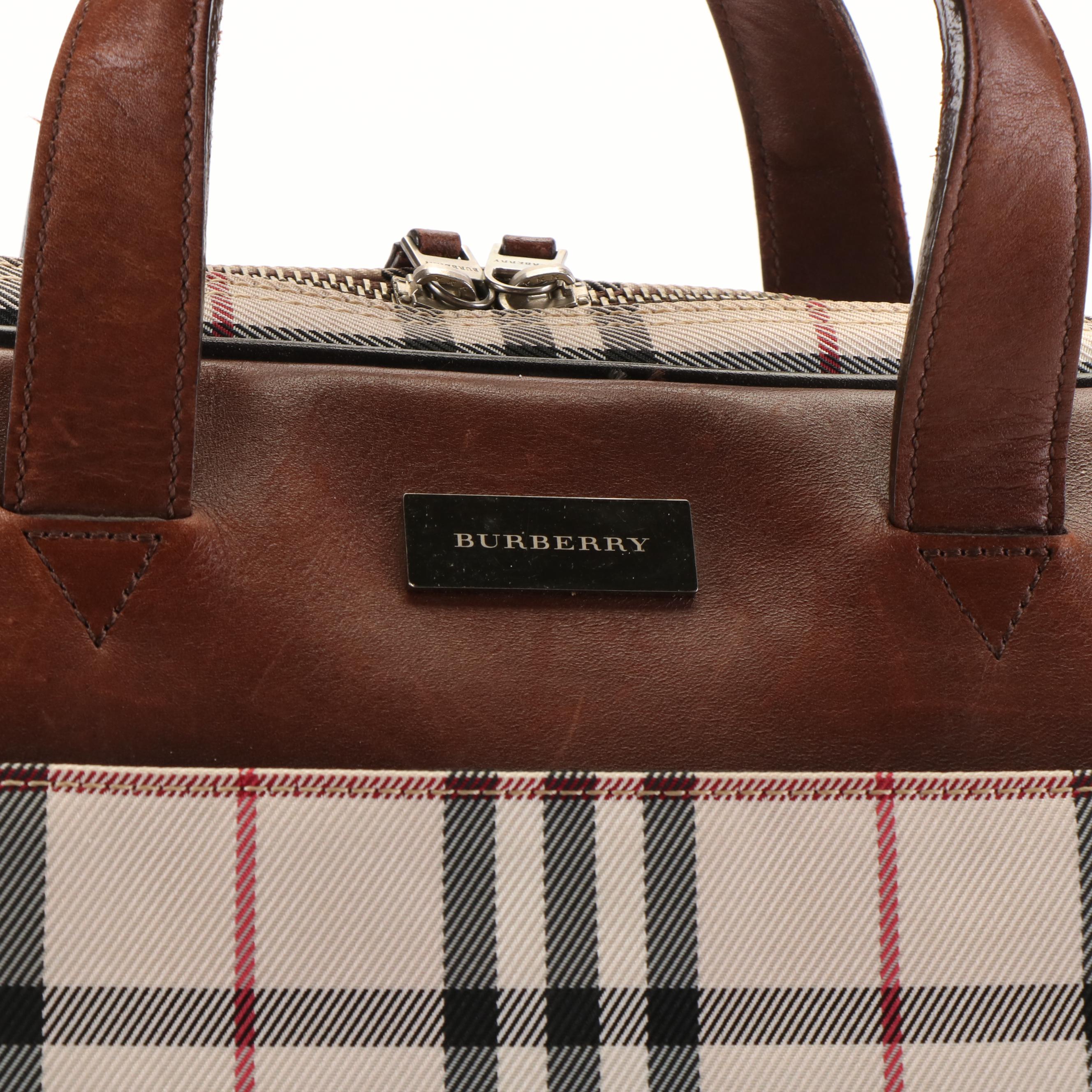 Burberry Document Briefcase in Nova Check Nylon Twill and Leather