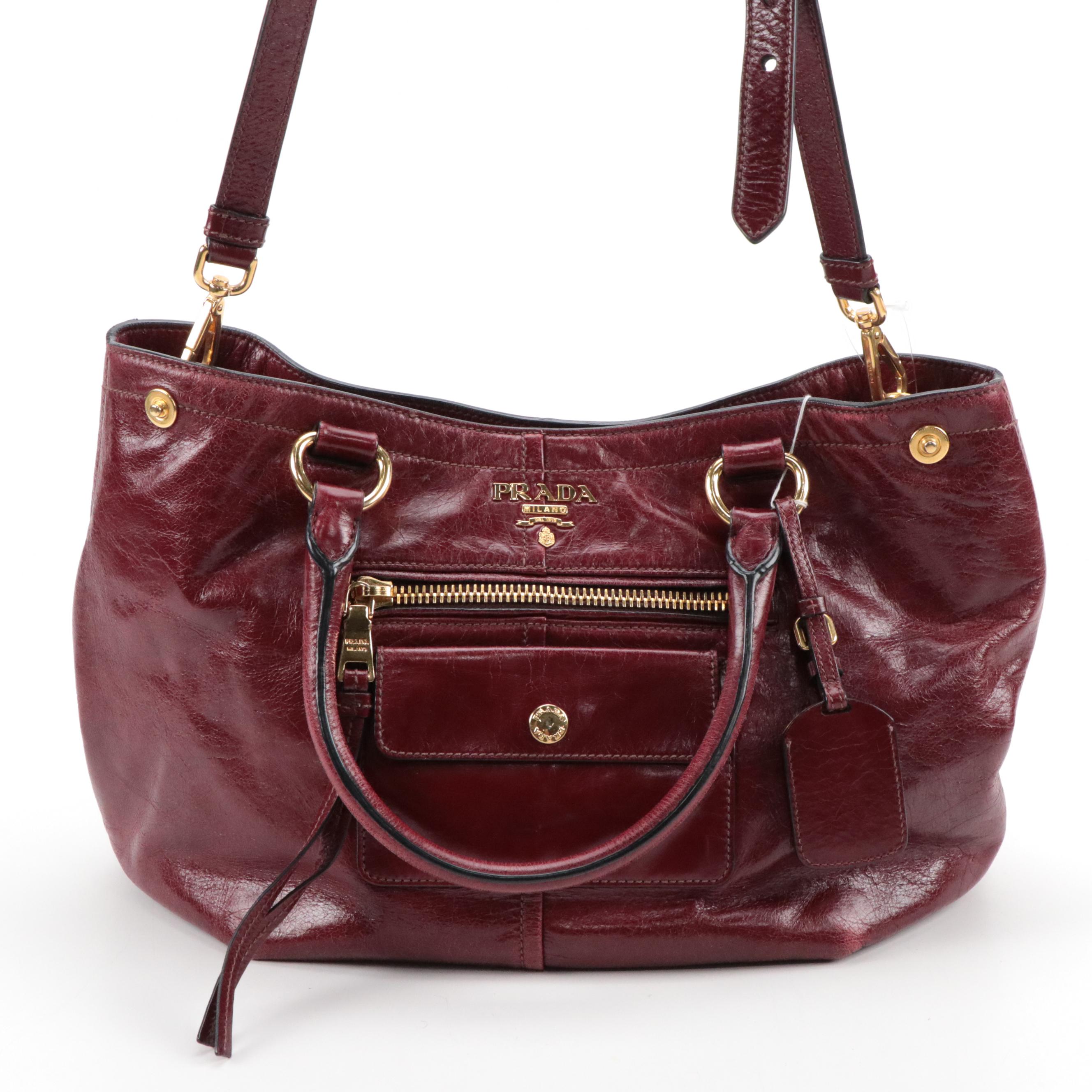 Prada Crossbody Bag in Burgundy Vitello Shine Leather