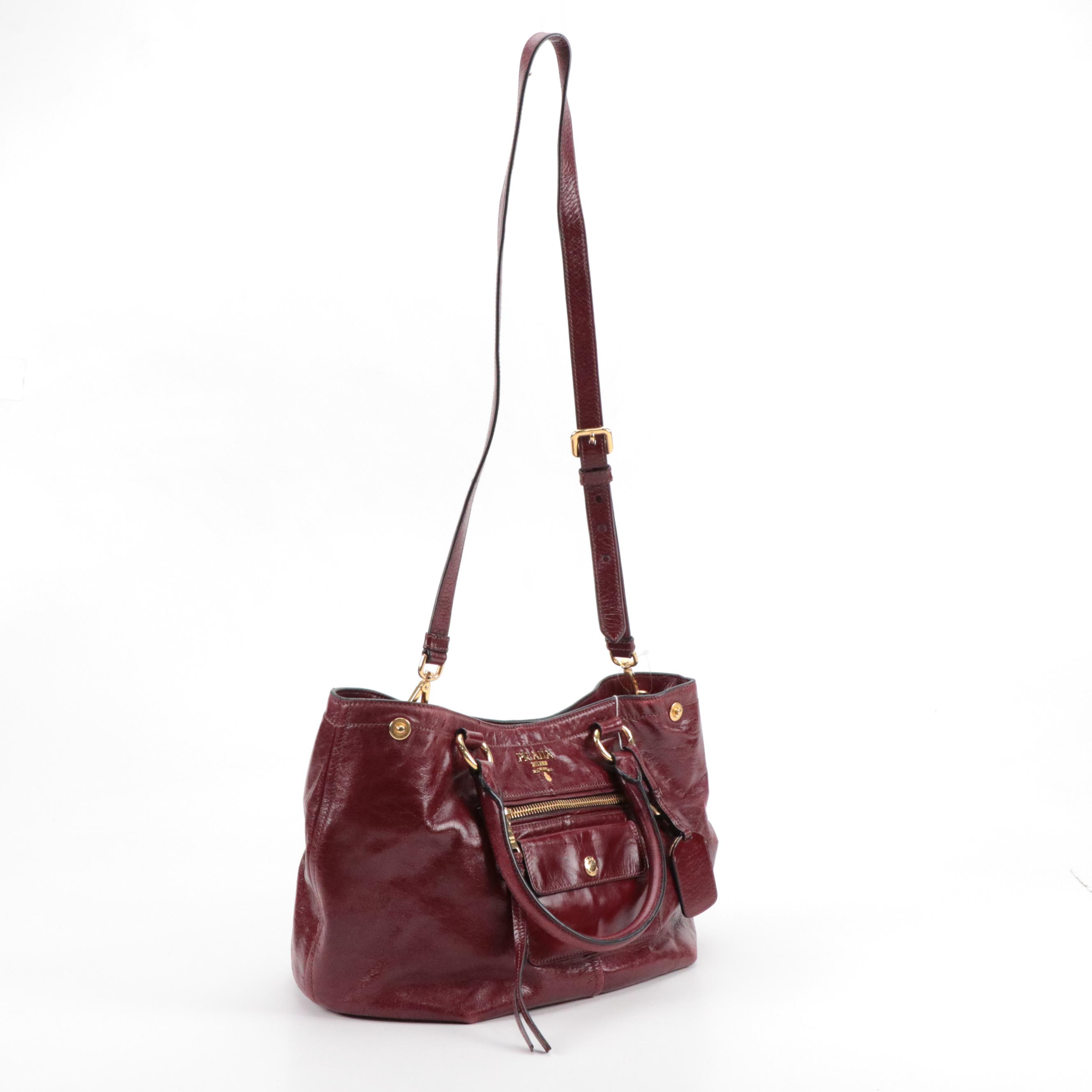 Prada Crossbody Bag in Burgundy Vitello Shine Leather