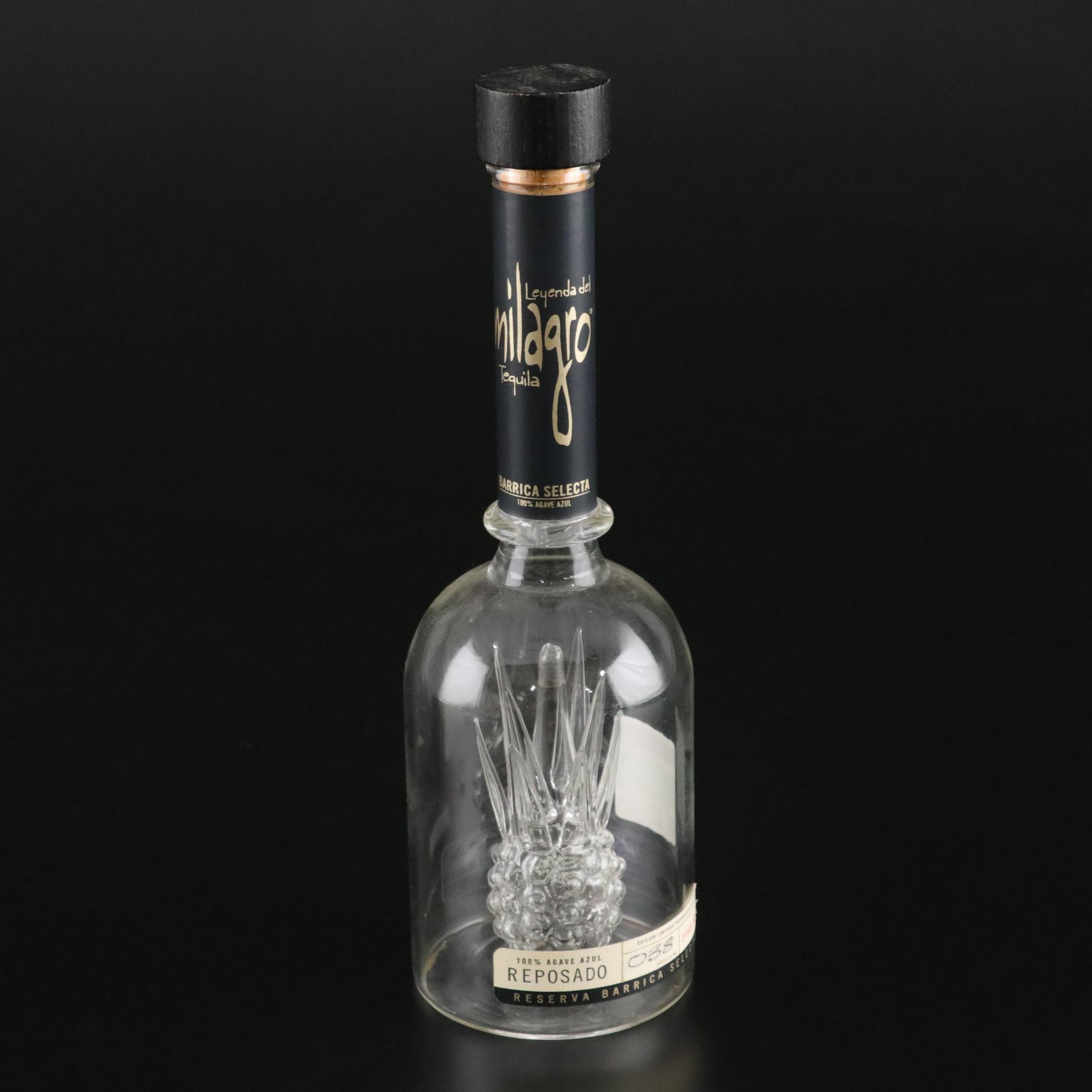 Milagro Blown Glass Tequila Bottle with Cordial Glasses