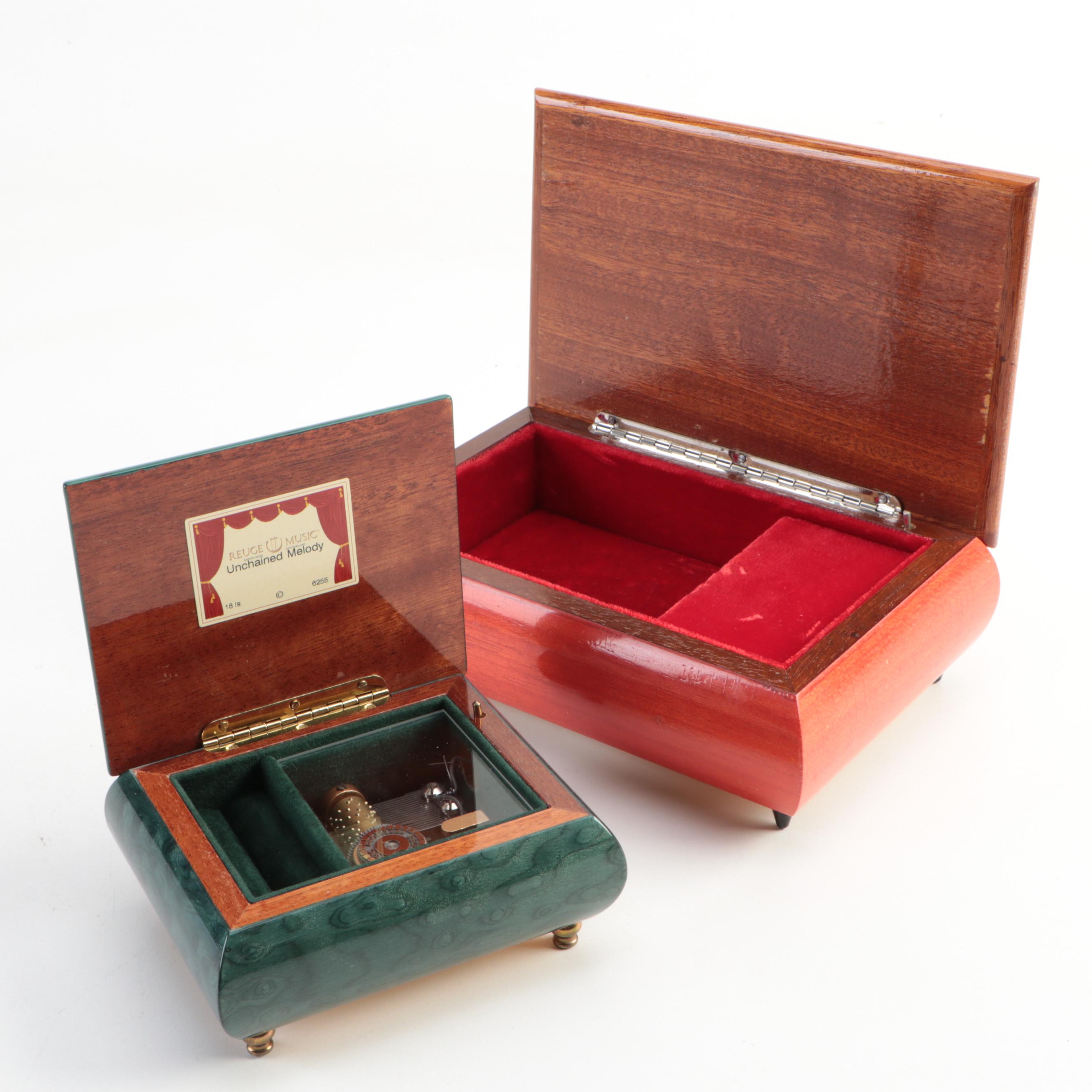 Italian Marquetry Wooden Music Jewelry Boxes
