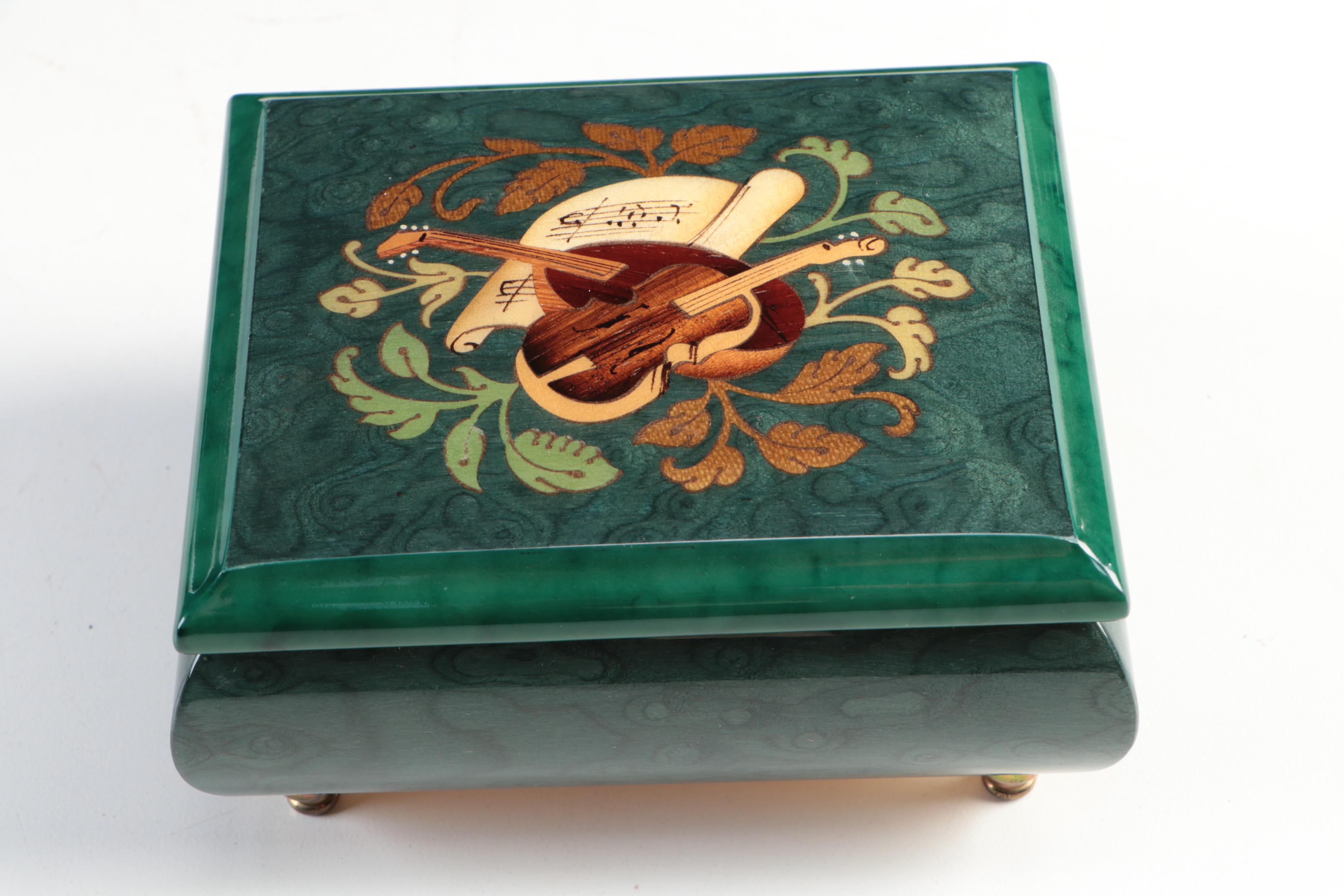 Italian Marquetry Wooden Music Jewelry Boxes