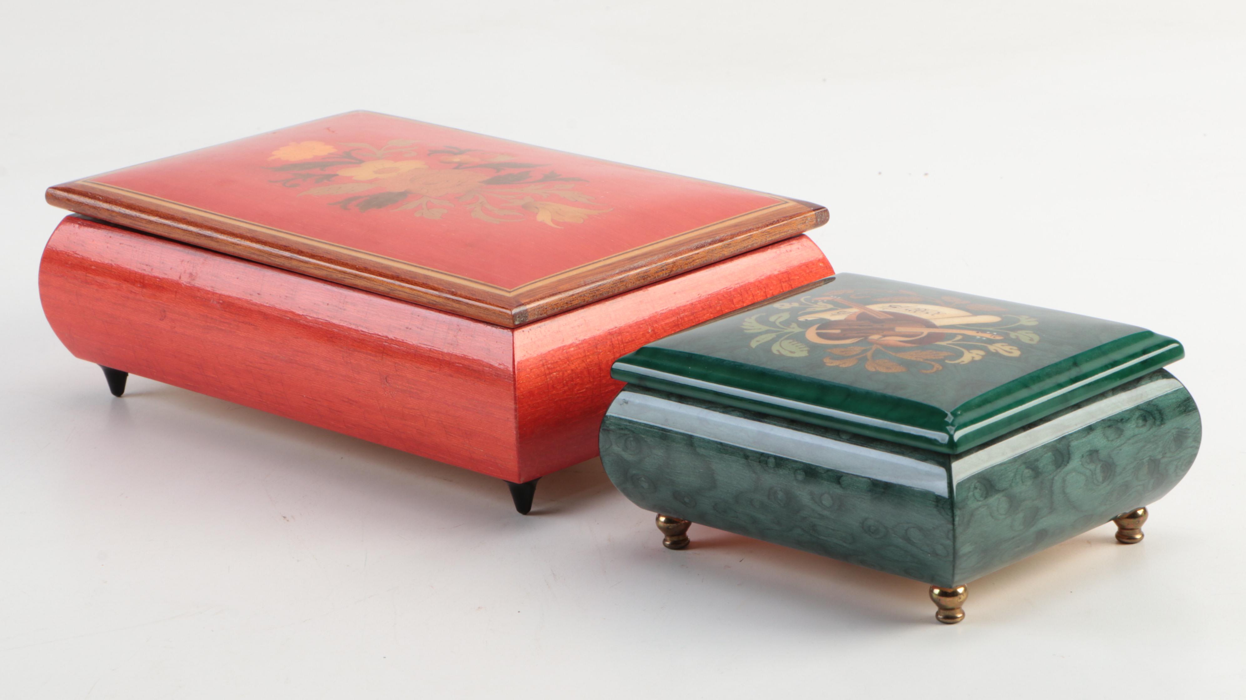 Italian Marquetry Wooden Music Jewelry Boxes