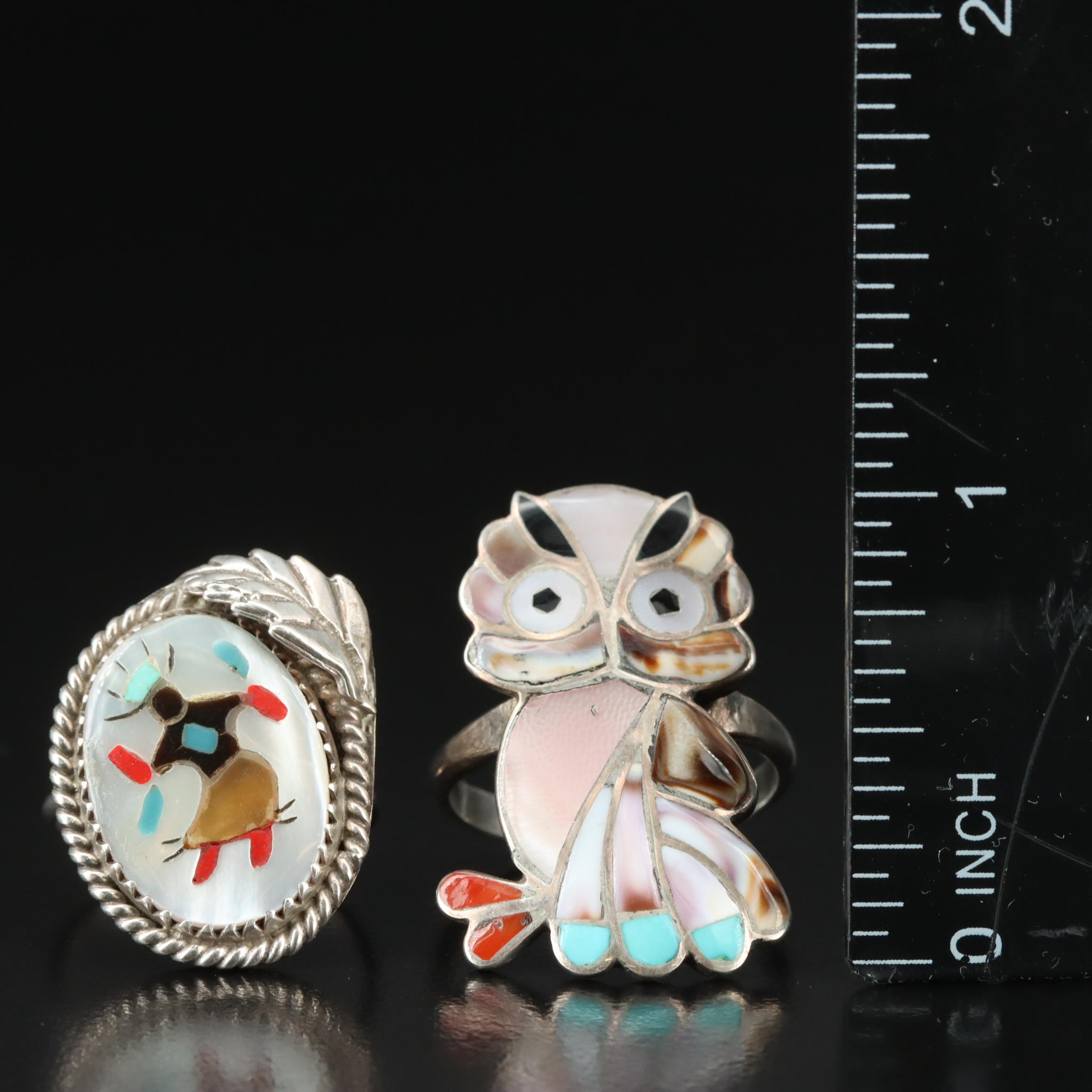 Sterling Coral, Tiger's Eye and Mother of Pearl Rings