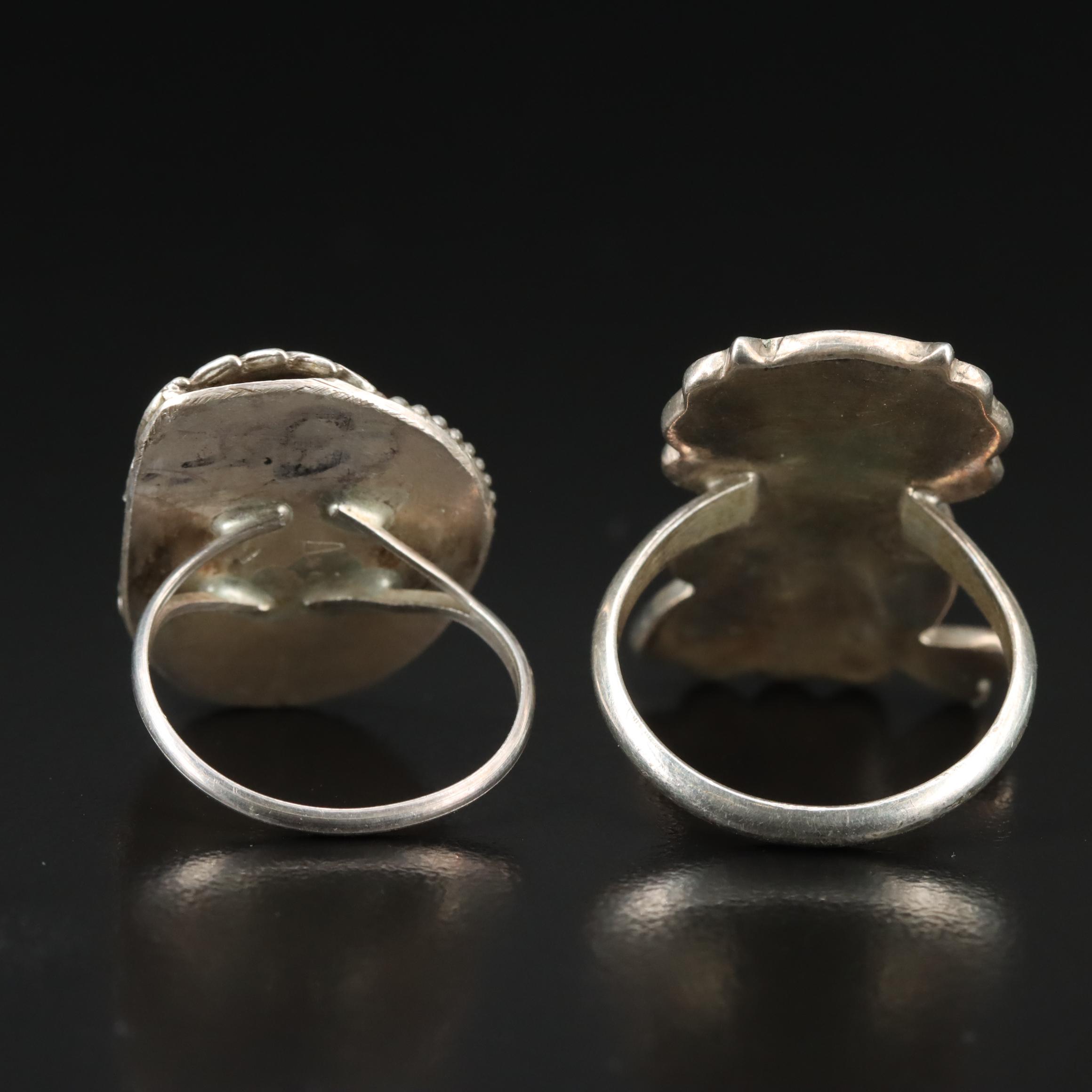 Sterling Coral, Tiger's Eye and Mother of Pearl Rings