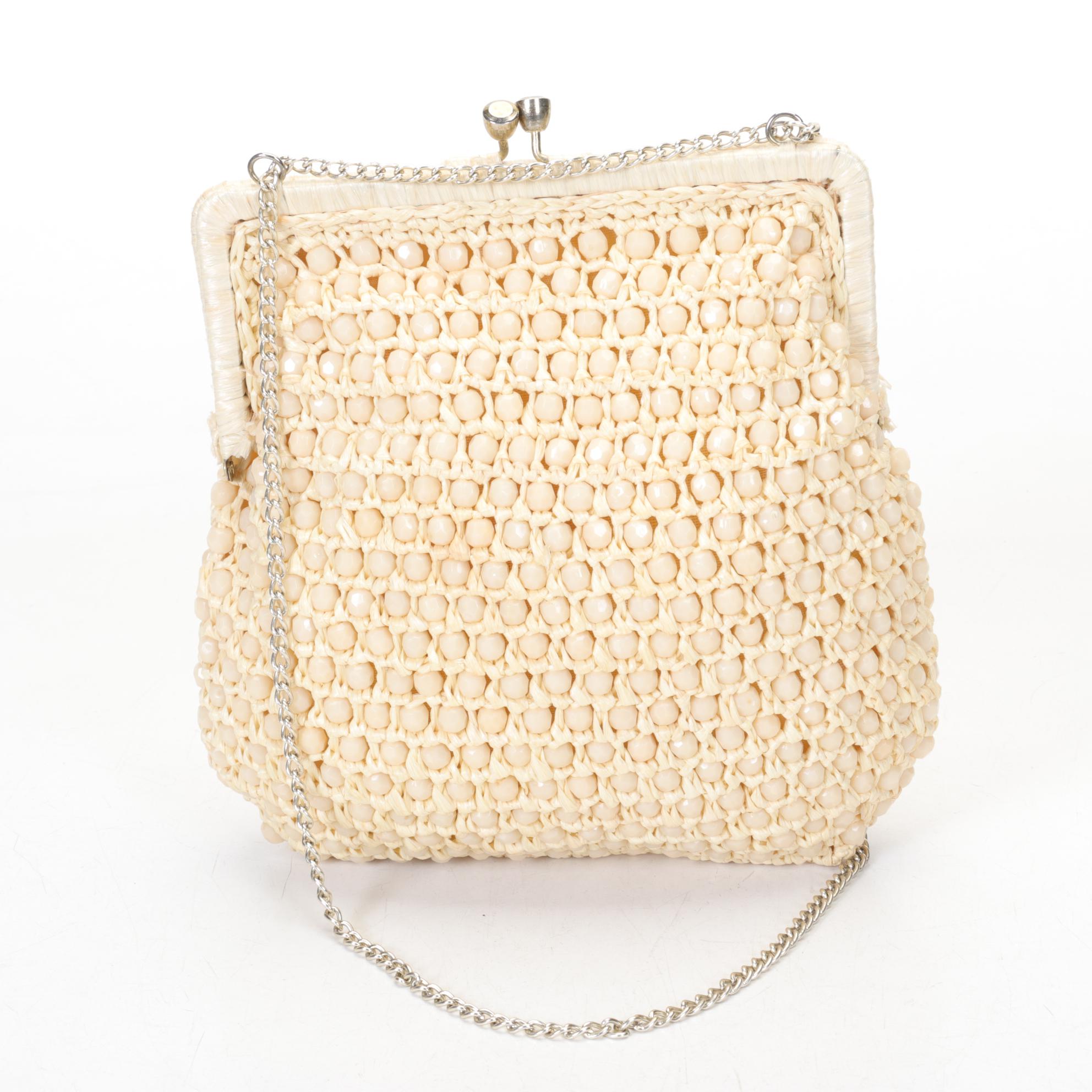 Beaded Raffia, Recycled Plastic and Tooled Leather Handbags, Mid to Late 20th C.