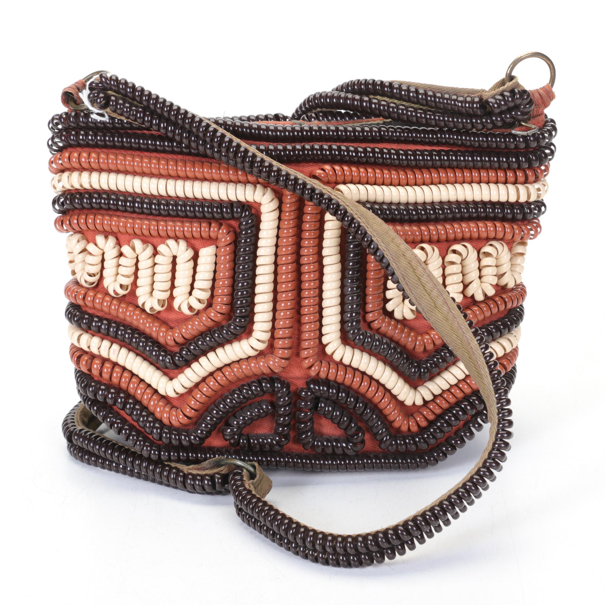 Beaded Raffia, Recycled Plastic and Tooled Leather Handbags, Mid to Late 20th C.