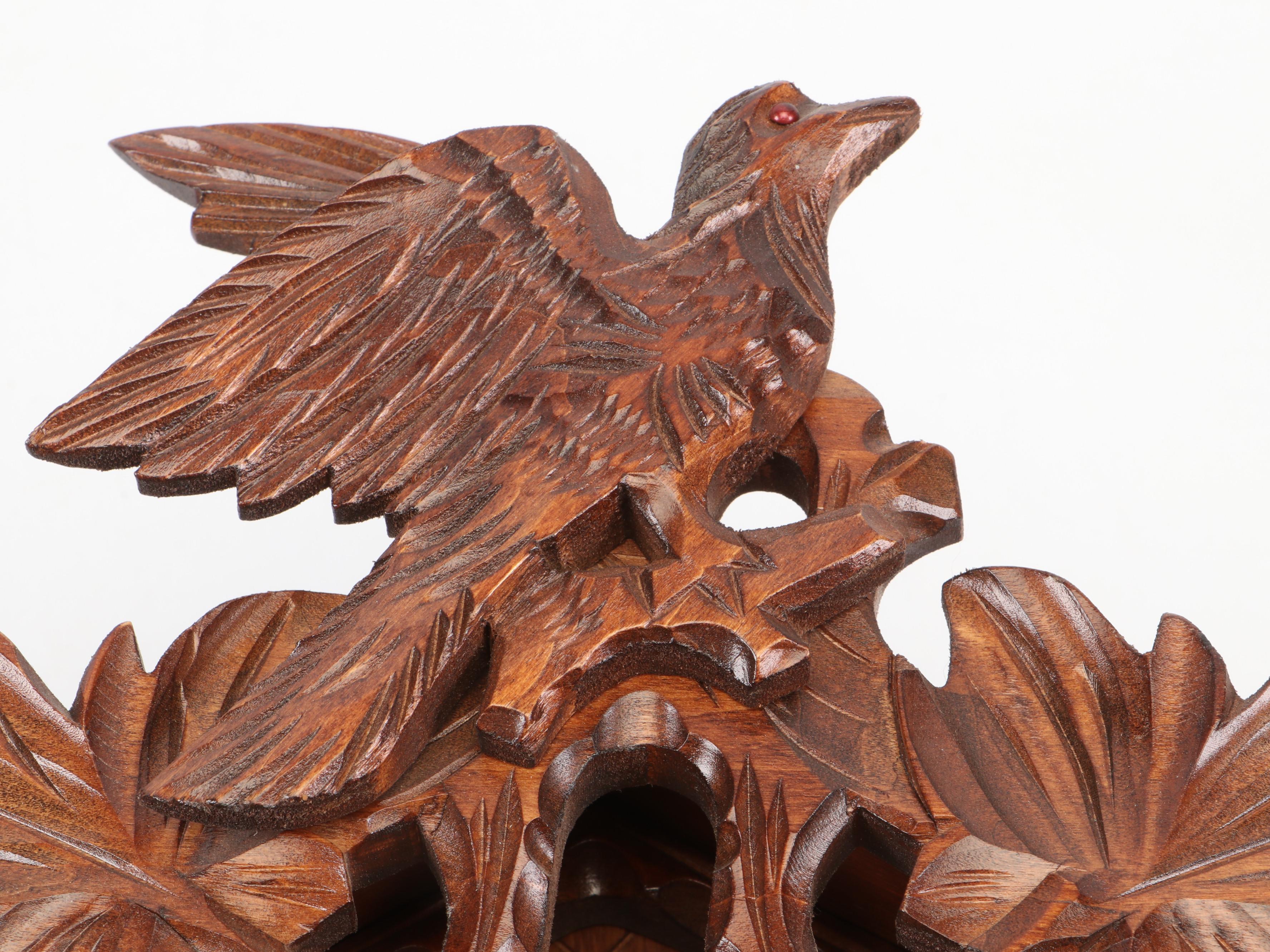 German Carved Walnut Traditional Cuckoo Clock