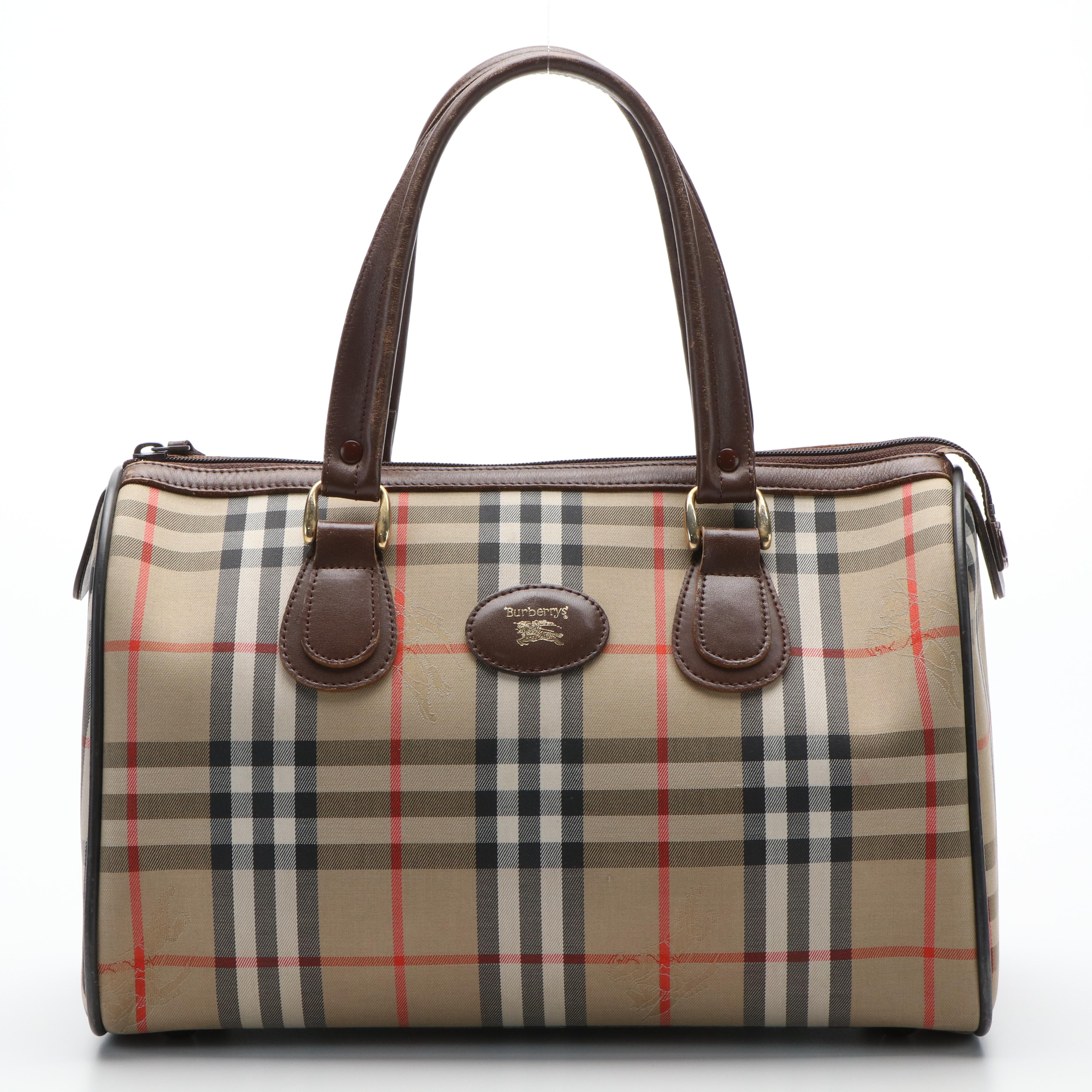 Burberrys Boston Bag in Haymarket Check Canvas and Leather