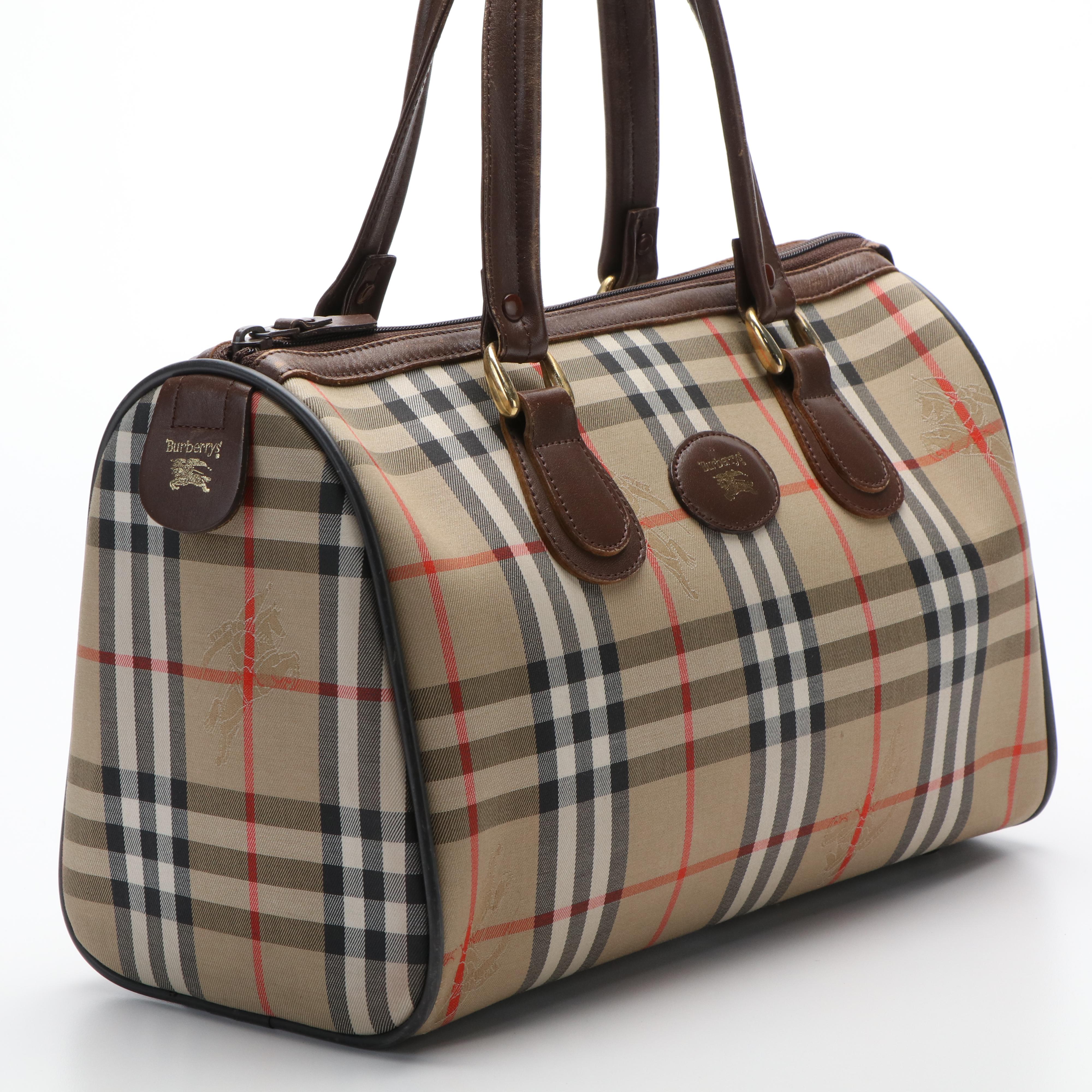 Burberrys Boston Bag in Haymarket Check Canvas and Leather