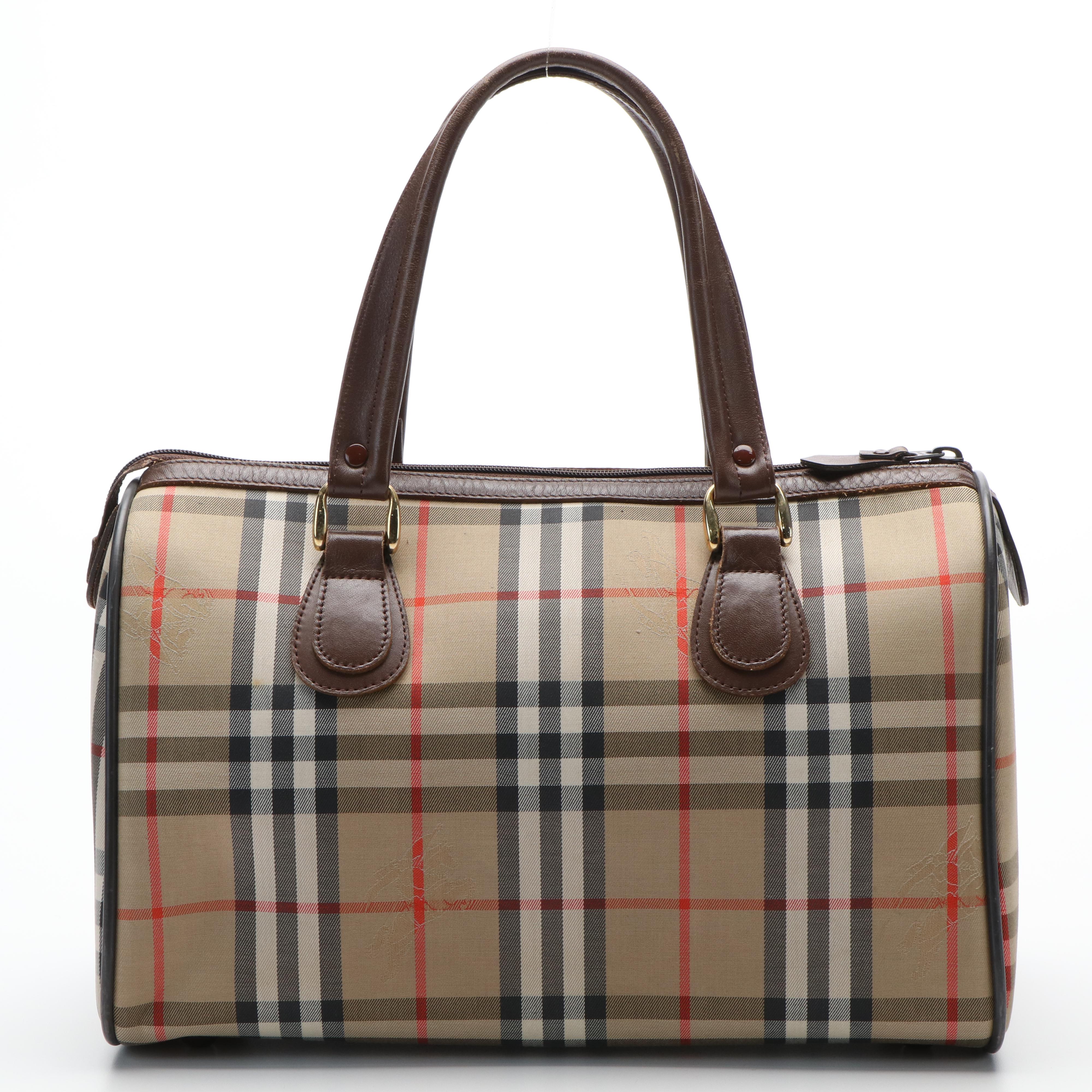 Burberrys Boston Bag in Haymarket Check Canvas and Leather