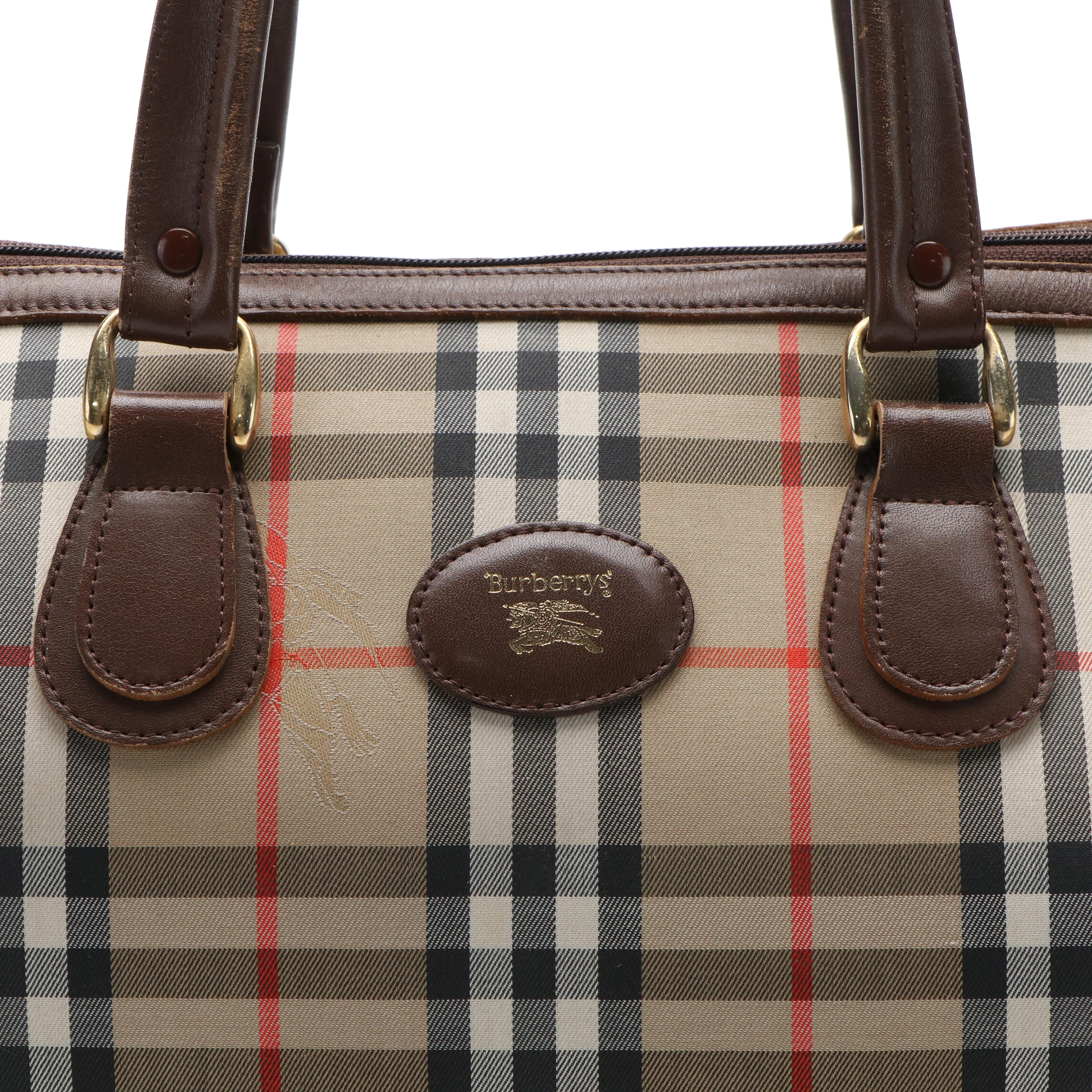 Burberrys Boston Bag in Haymarket Check Canvas and Leather