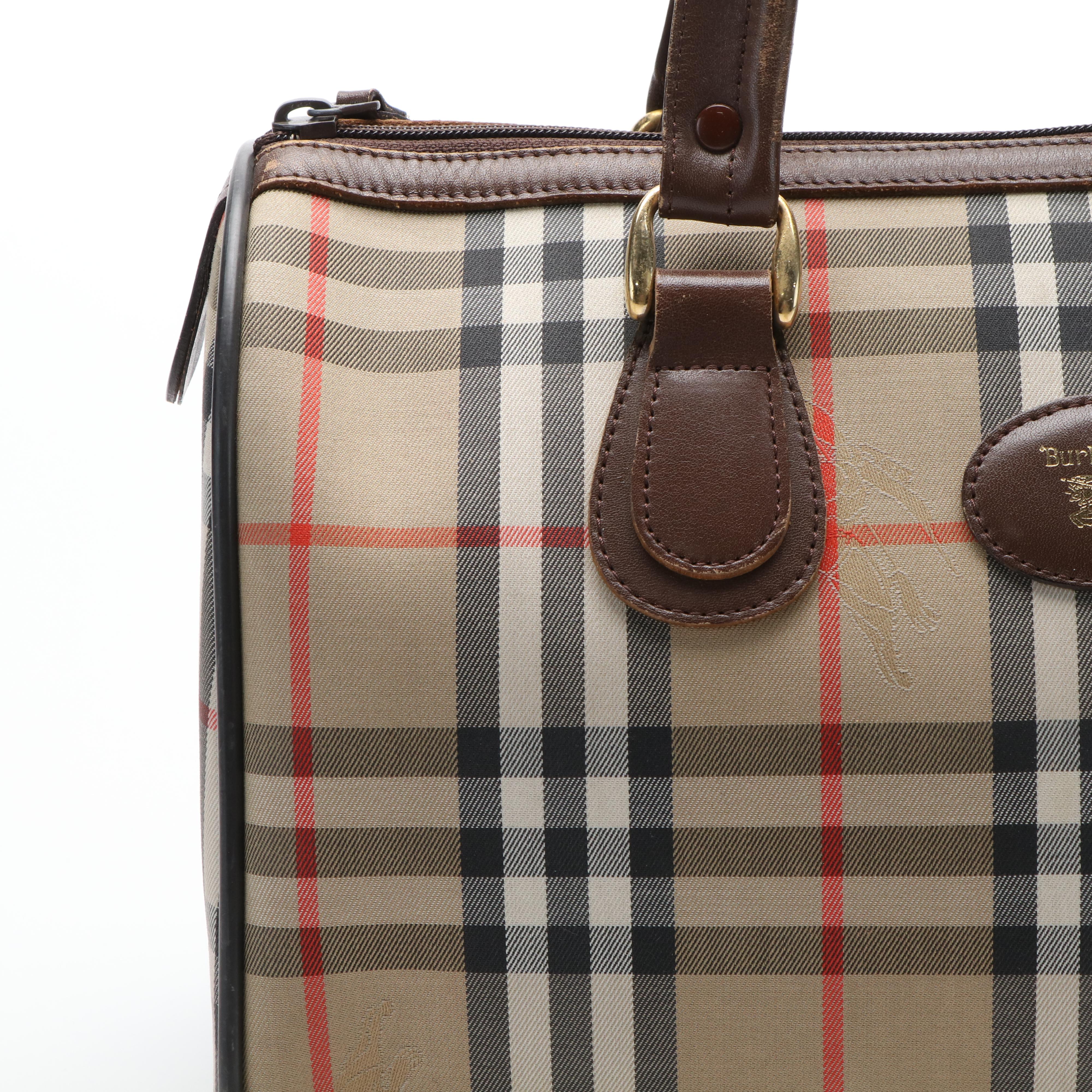 Burberrys Boston Bag in Haymarket Check Canvas and Leather