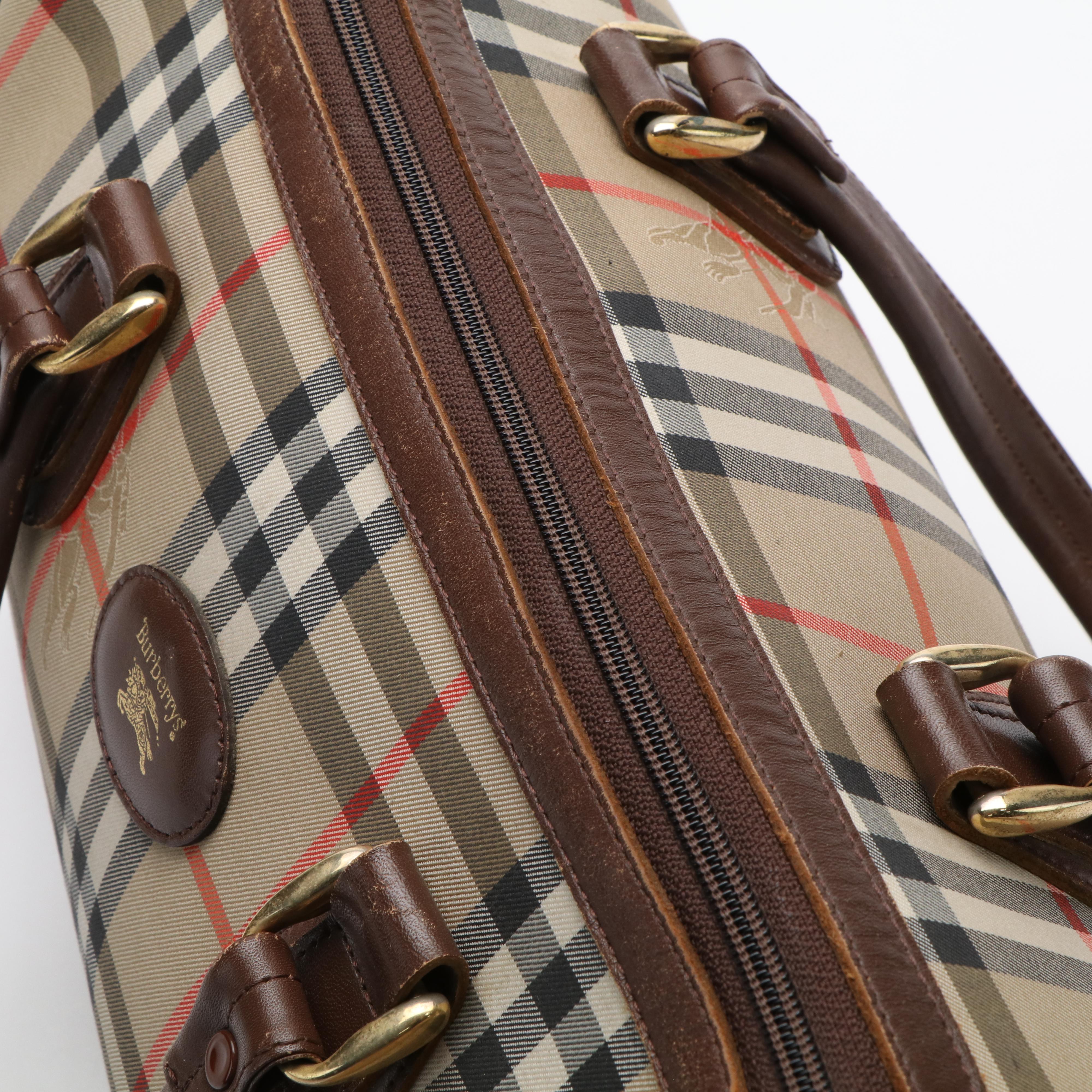 Burberrys Boston Bag in Haymarket Check Canvas and Leather
