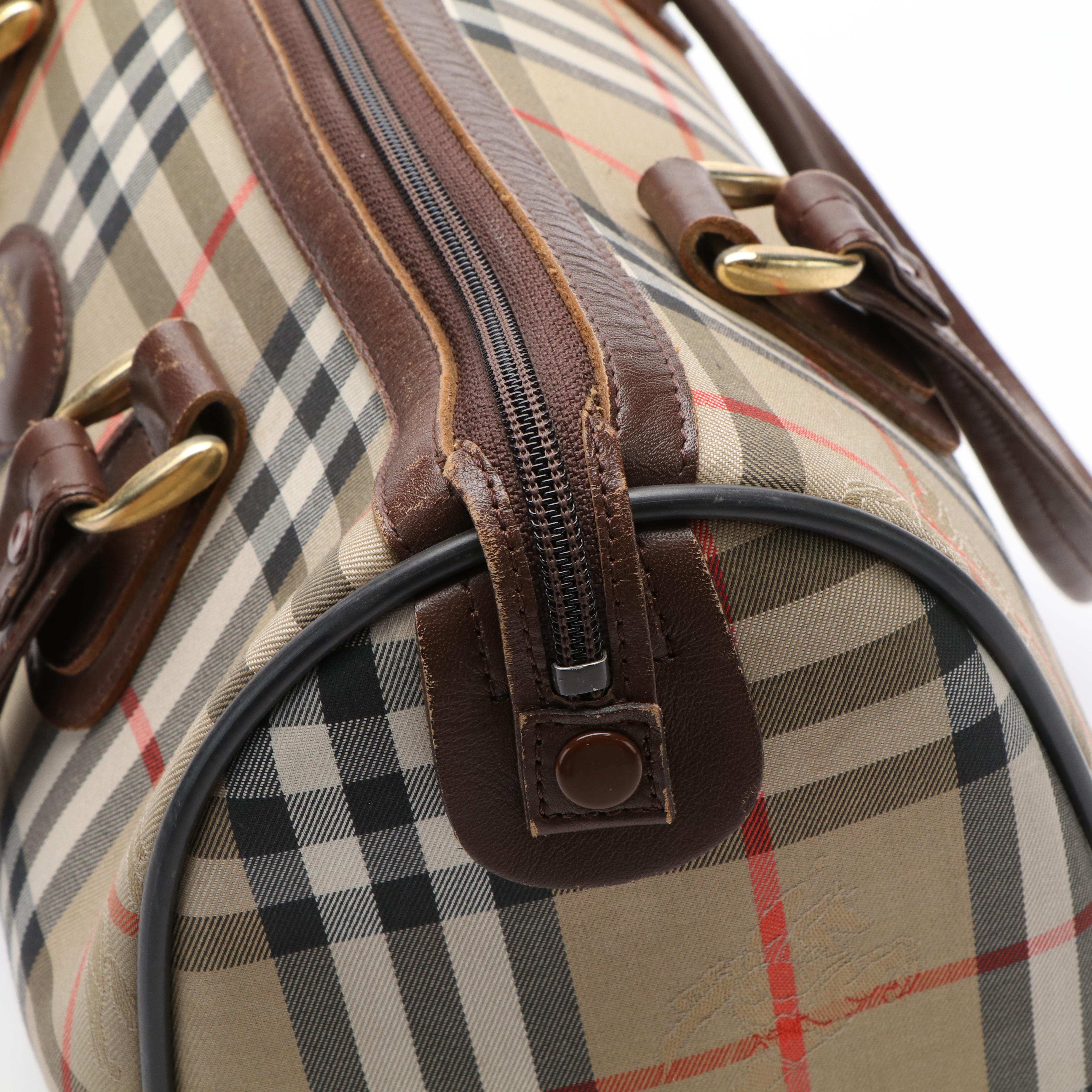 Burberrys Boston Bag in Haymarket Check Canvas and Leather
