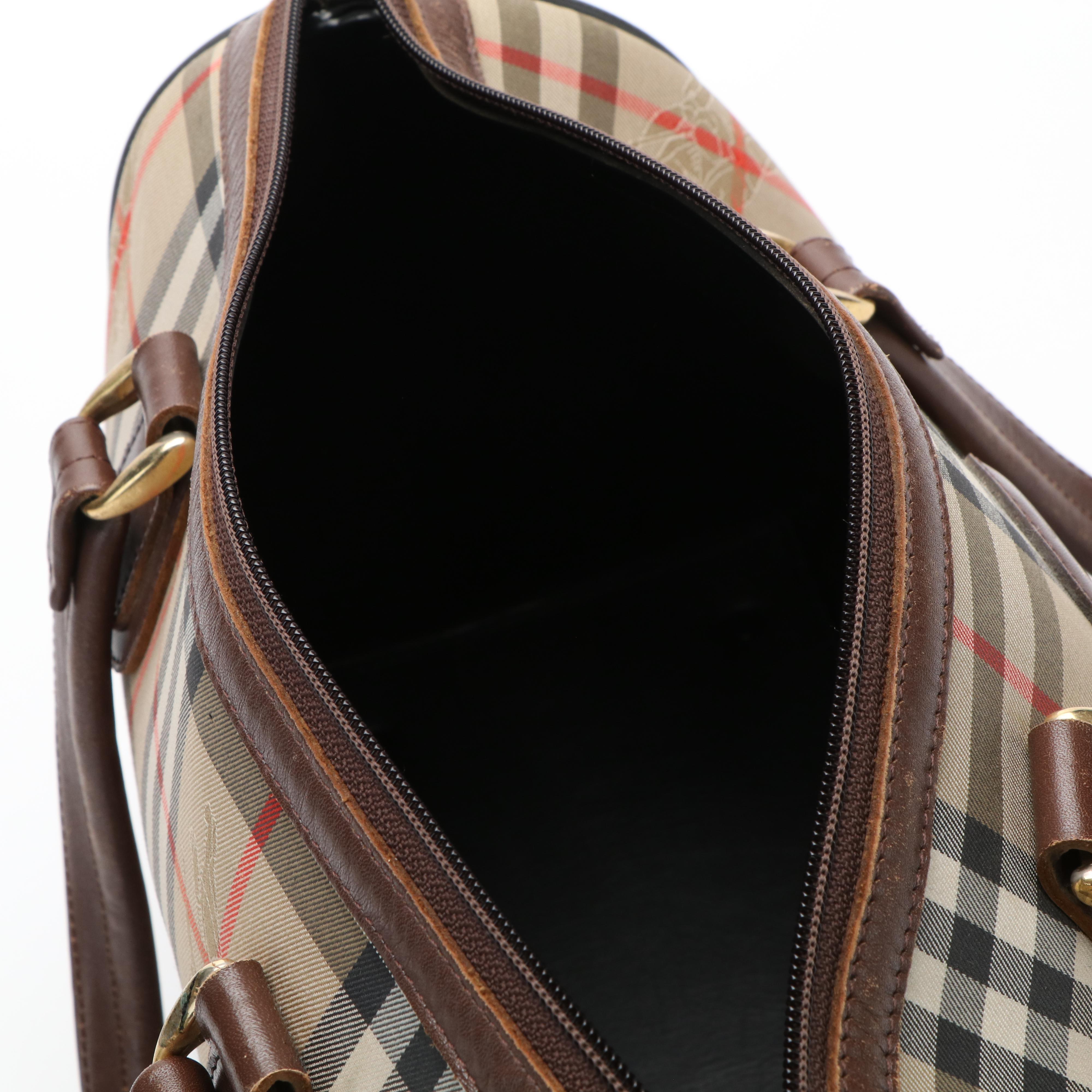 Burberrys Boston Bag in Haymarket Check Canvas and Leather