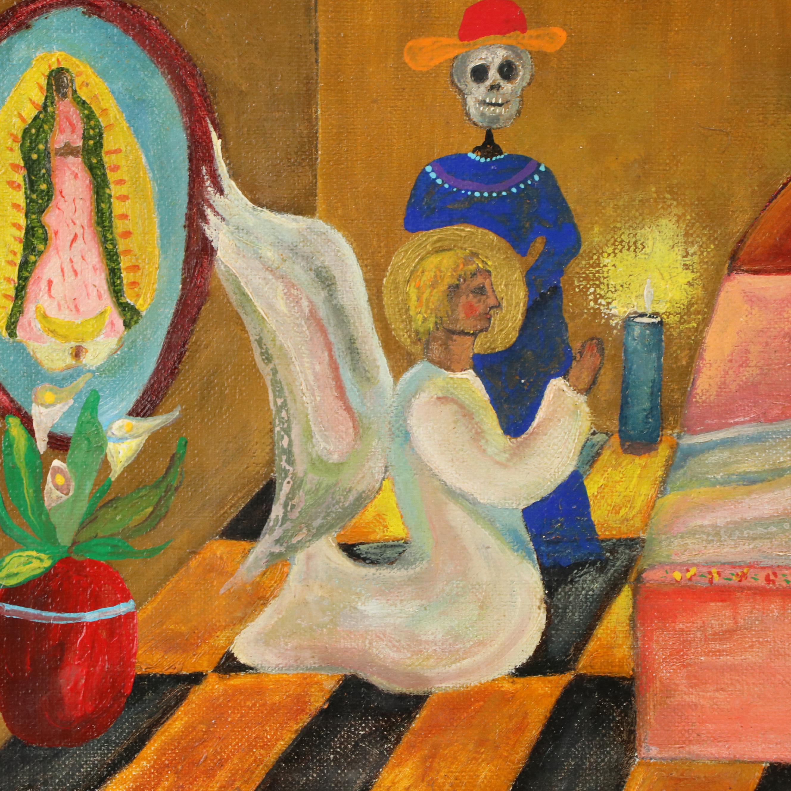 Alfredo Garcia Folk Interior Scene Oil Painting "Frida's Funeral," 2016
