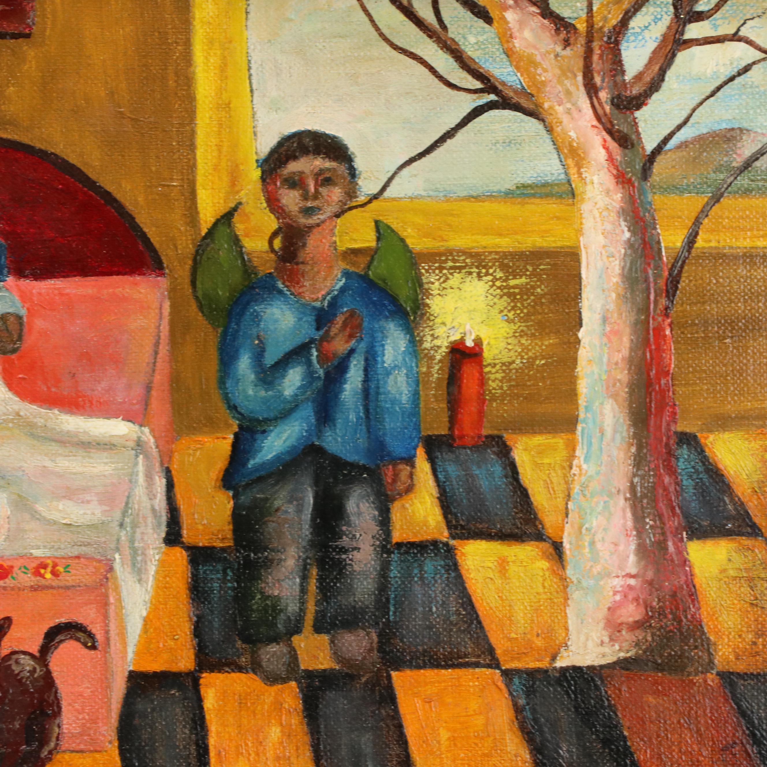 Alfredo Garcia Folk Interior Scene Oil Painting "Frida's Funeral," 2016
