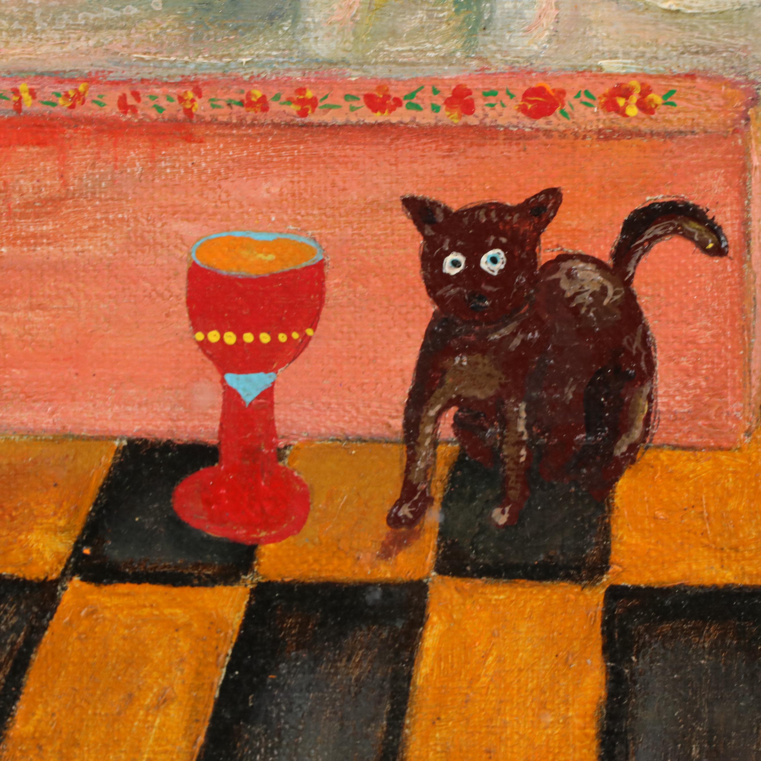 Alfredo Garcia Folk Interior Scene Oil Painting "Frida's Funeral," 2016