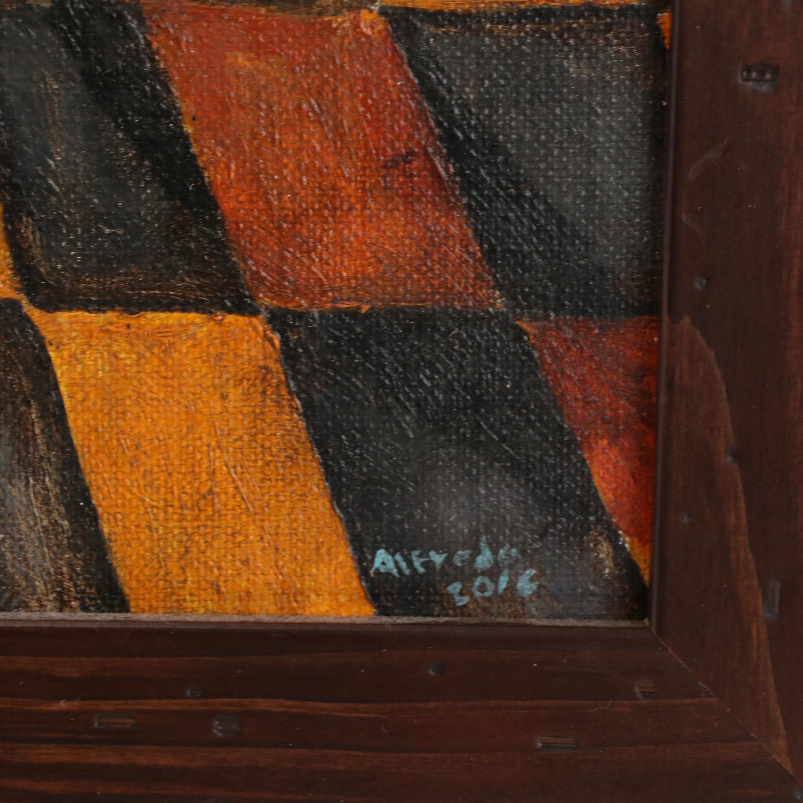 Alfredo Garcia Folk Interior Scene Oil Painting "Frida's Funeral," 2016