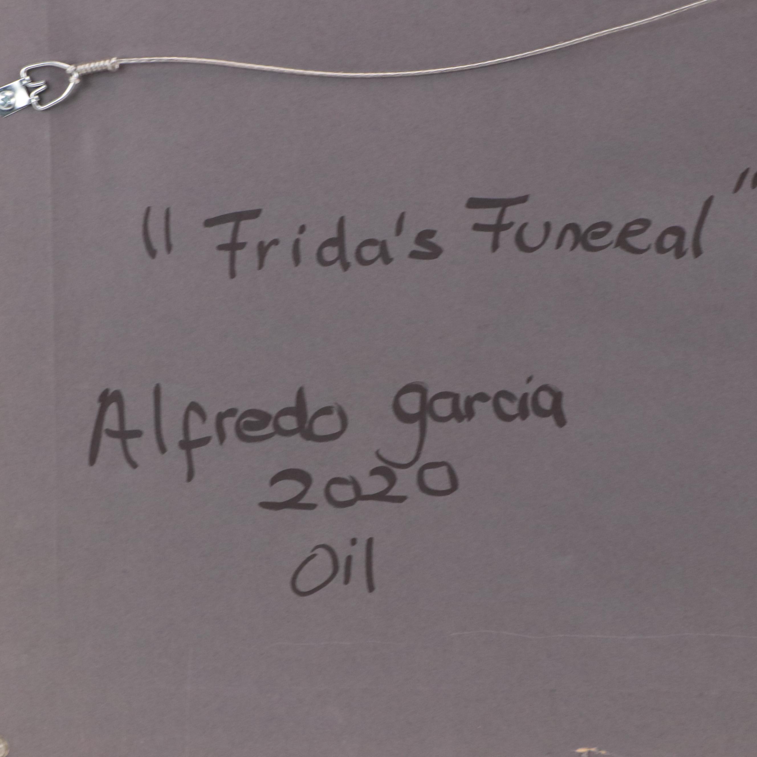 Alfredo Garcia Folk Interior Scene Oil Painting "Frida's Funeral," 2016