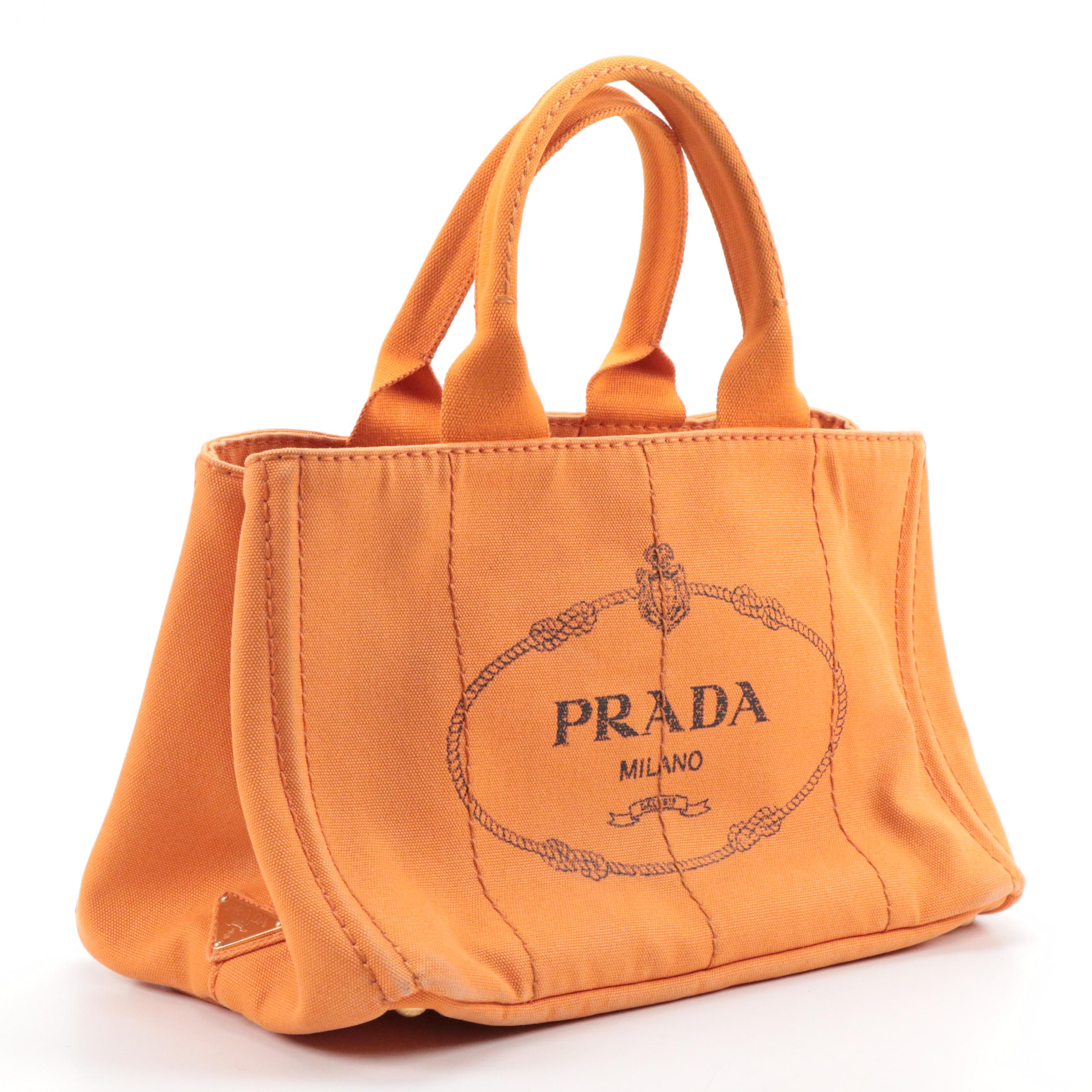Prada Canapa Tote Bag in Orange Canvas