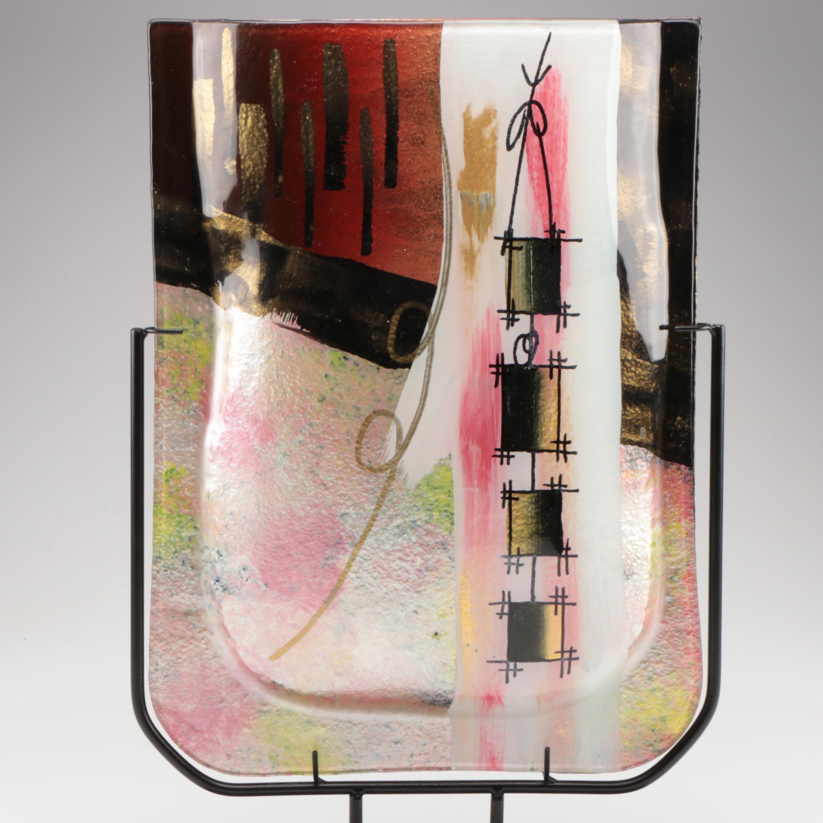 Jasmine Art Glass Style Slumped and Fused Glass Vessel On Metal Stand