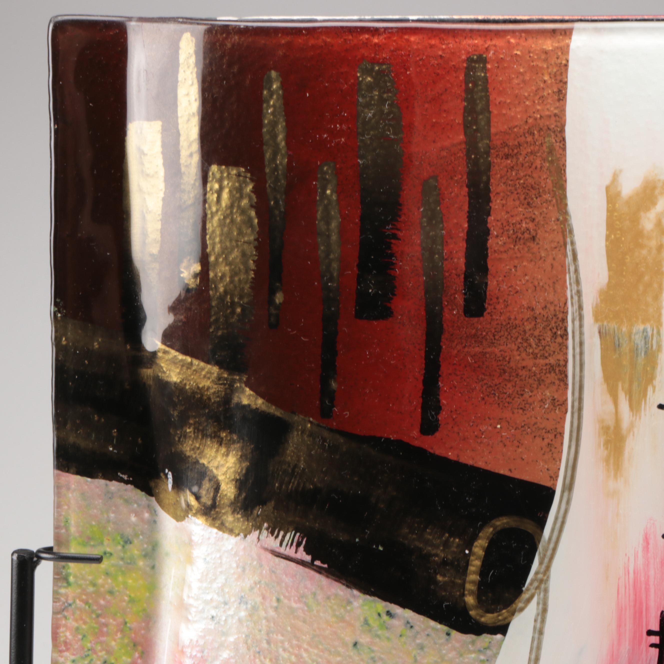 Jasmine Art Glass Style Slumped and Fused Glass Vessel On Metal Stand