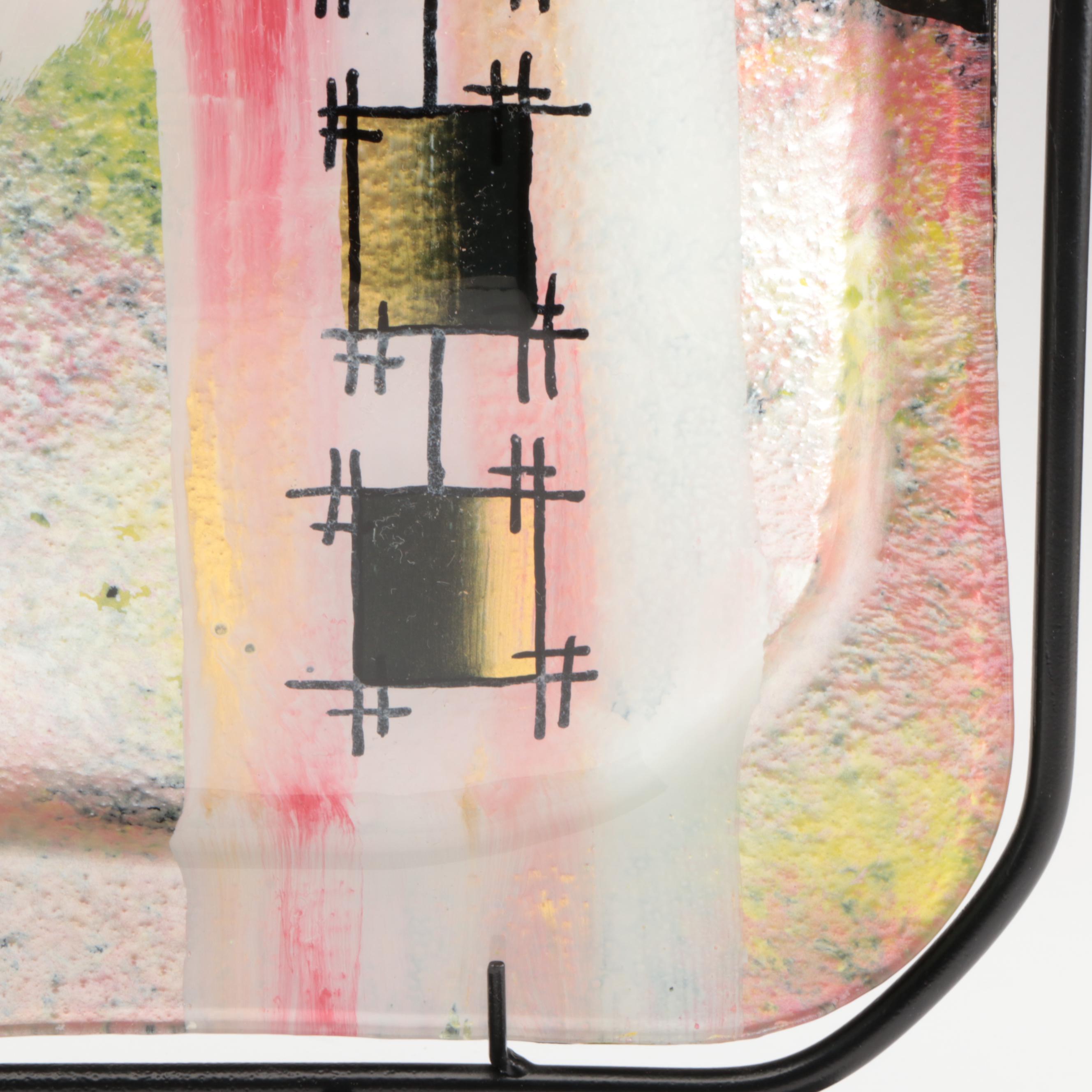 Jasmine Art Glass Style Slumped and Fused Glass Vessel On Metal Stand