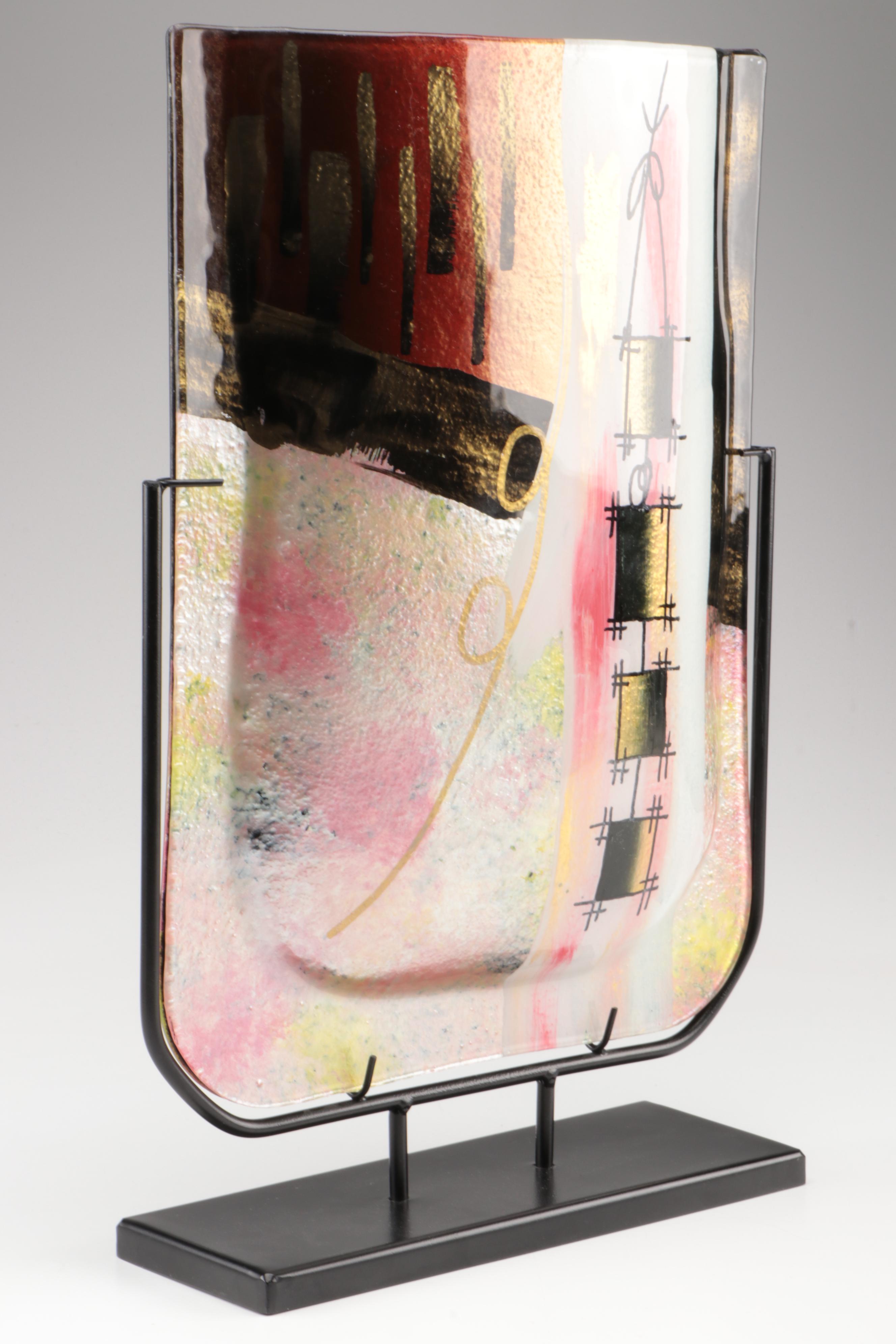 Jasmine Art Glass Style Slumped and Fused Glass Vessel On Metal Stand