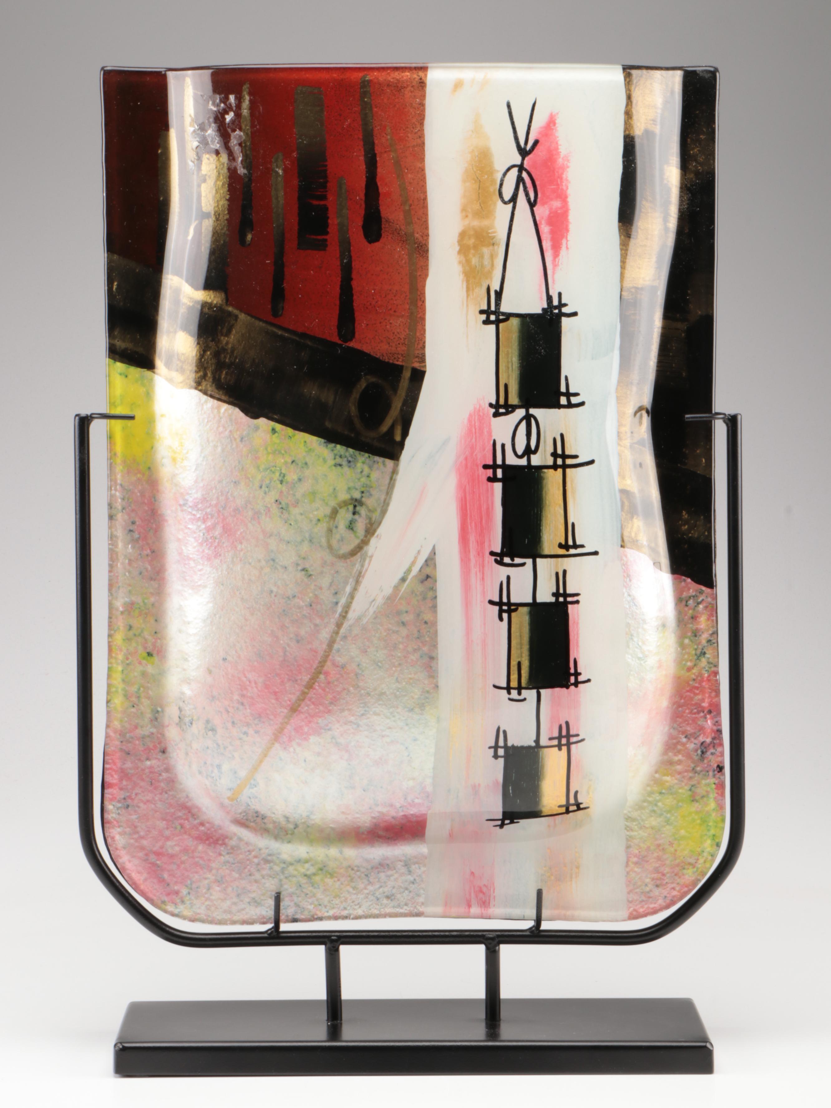 Jasmine Art Glass Style Slumped and Fused Glass Vessel On Metal Stand