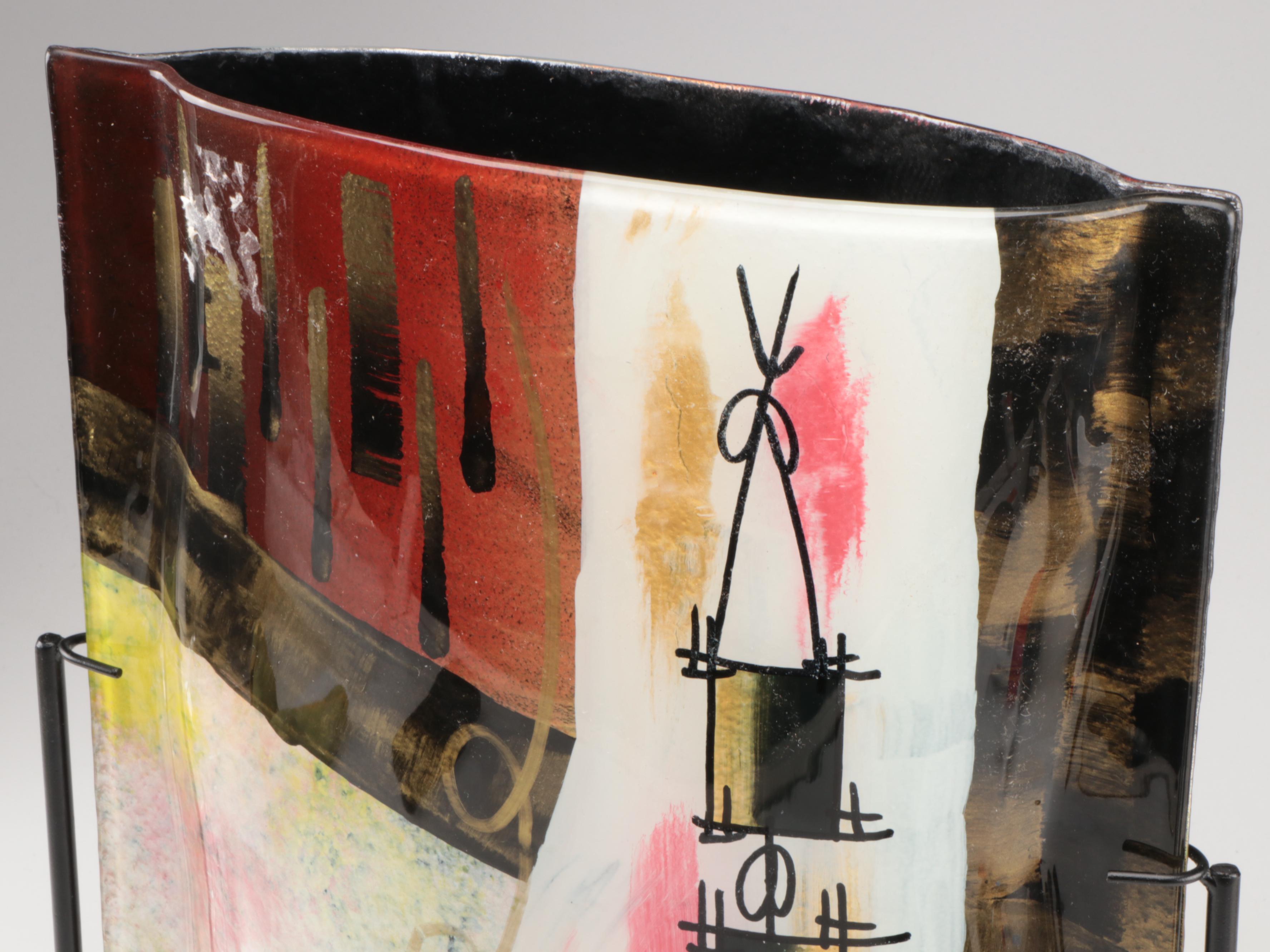 Jasmine Art Glass Style Slumped and Fused Glass Vessel On Metal Stand