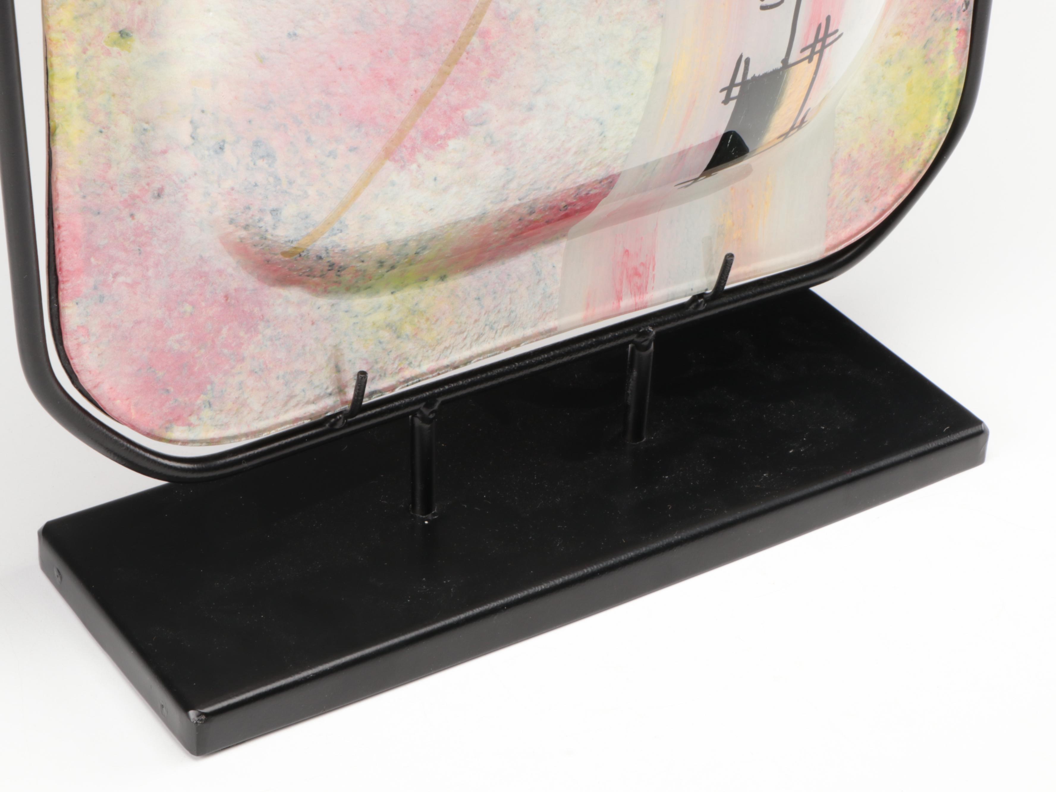 Jasmine Art Glass Style Slumped and Fused Glass Vessel On Metal Stand