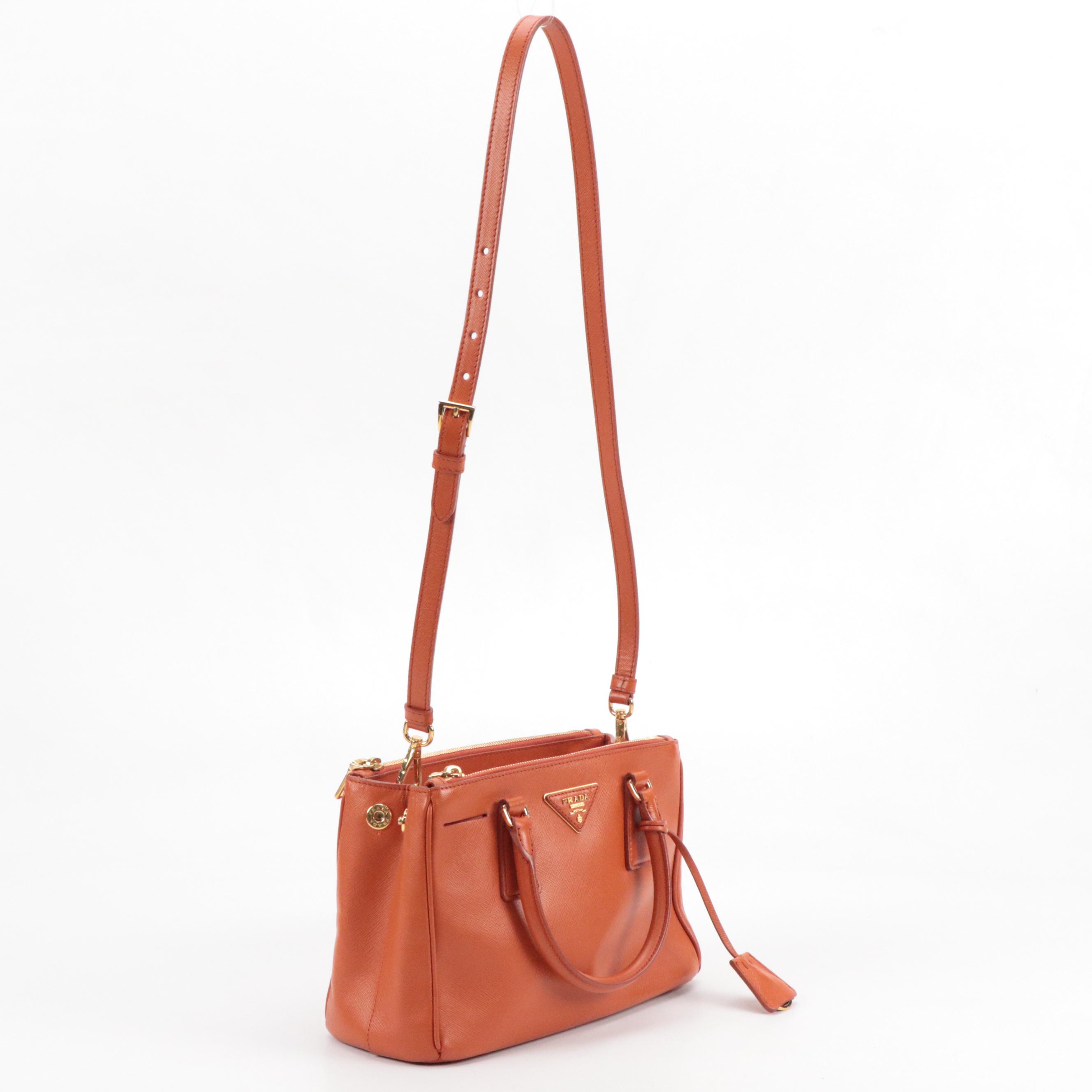 Prada Galleria Papaya Saffiano Leather Double Zip Tote Bag