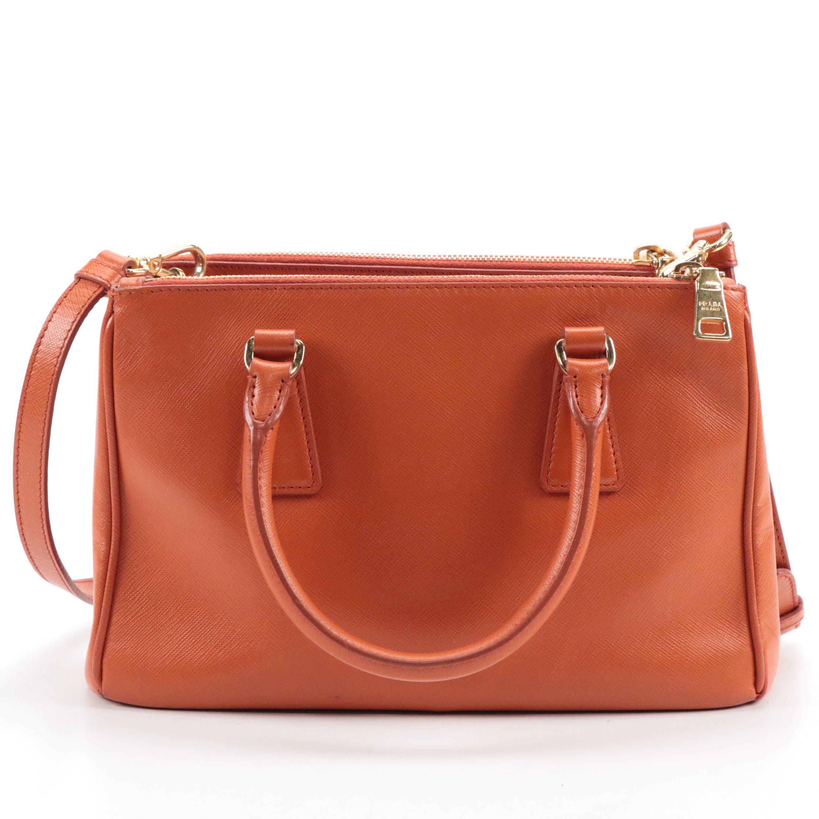 Prada Galleria Papaya Saffiano Leather Double Zip Tote Bag