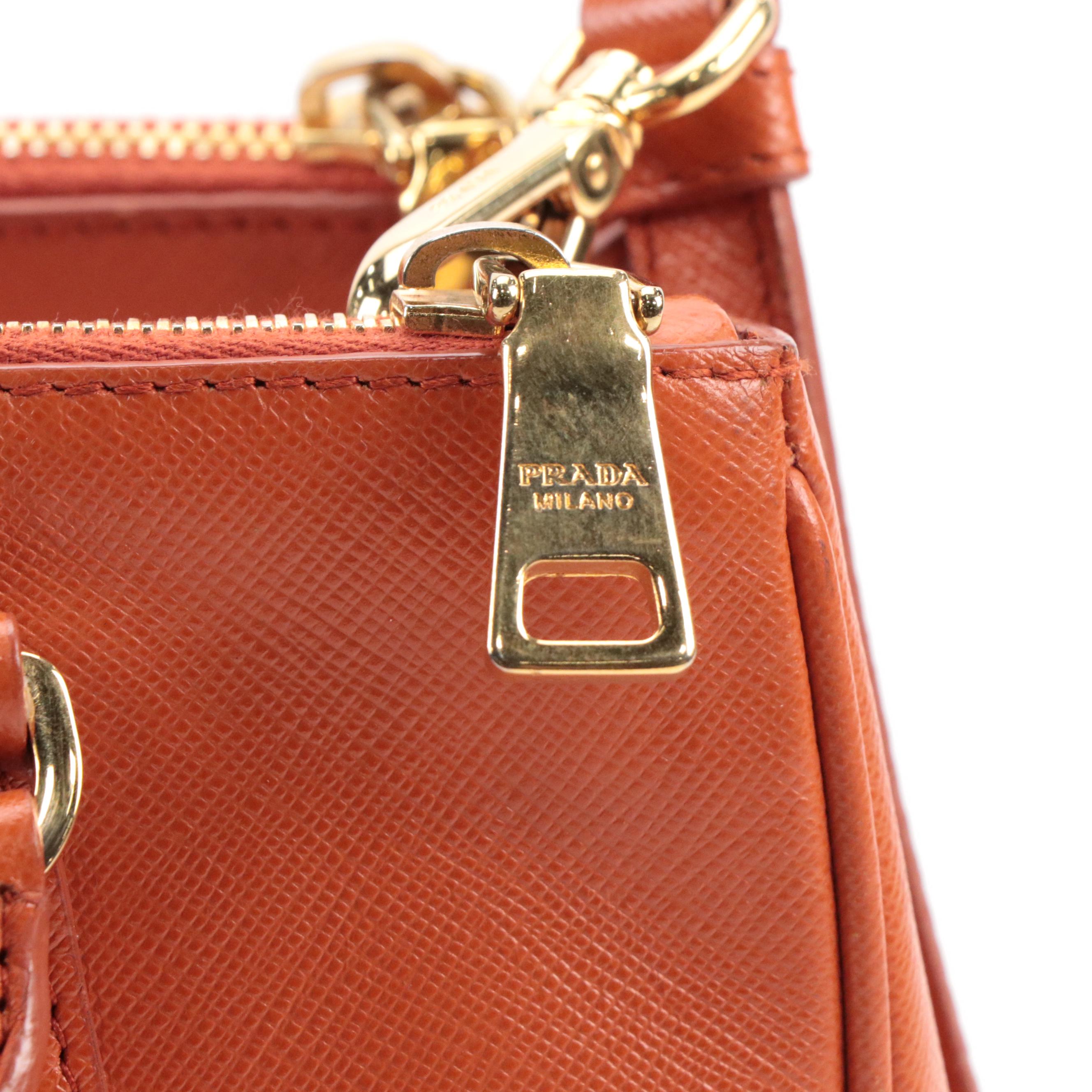 Prada Galleria Papaya Saffiano Leather Double Zip Tote Bag