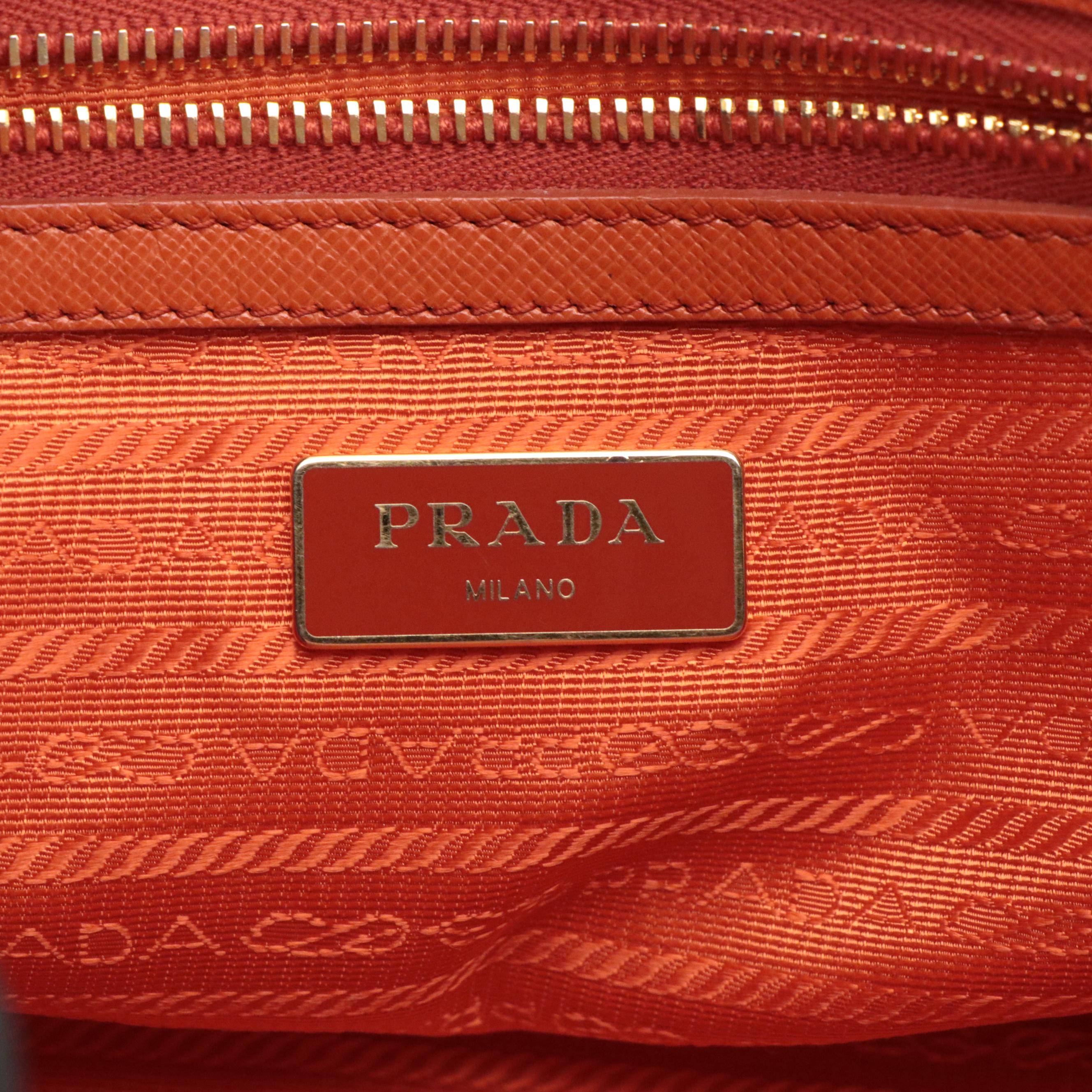 Prada Galleria Papaya Saffiano Leather Double Zip Tote Bag