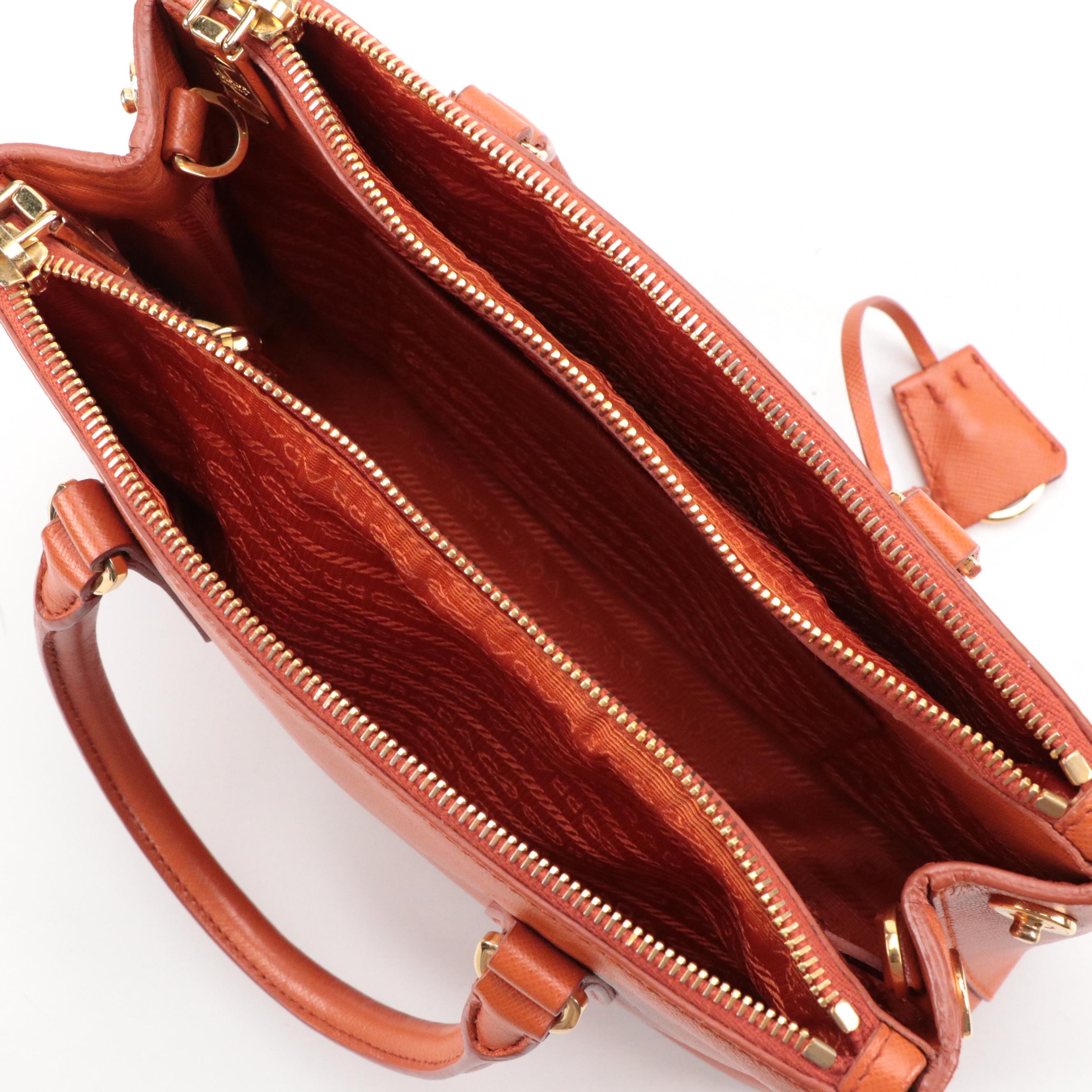 Prada Galleria Papaya Saffiano Leather Double Zip Tote Bag
