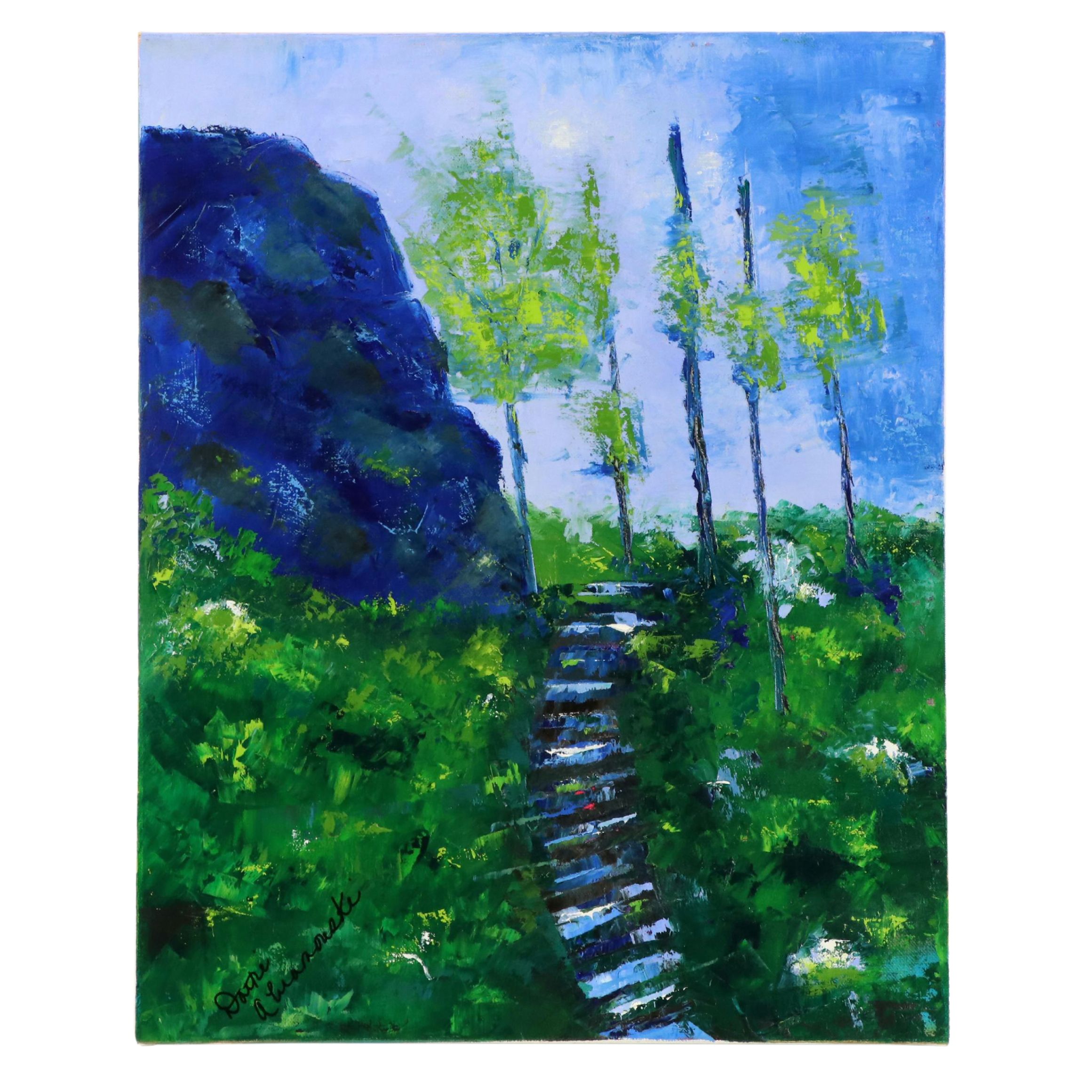 Dottie Abramowski Woodland Landscape Oil Painting "Linda," 21st Century