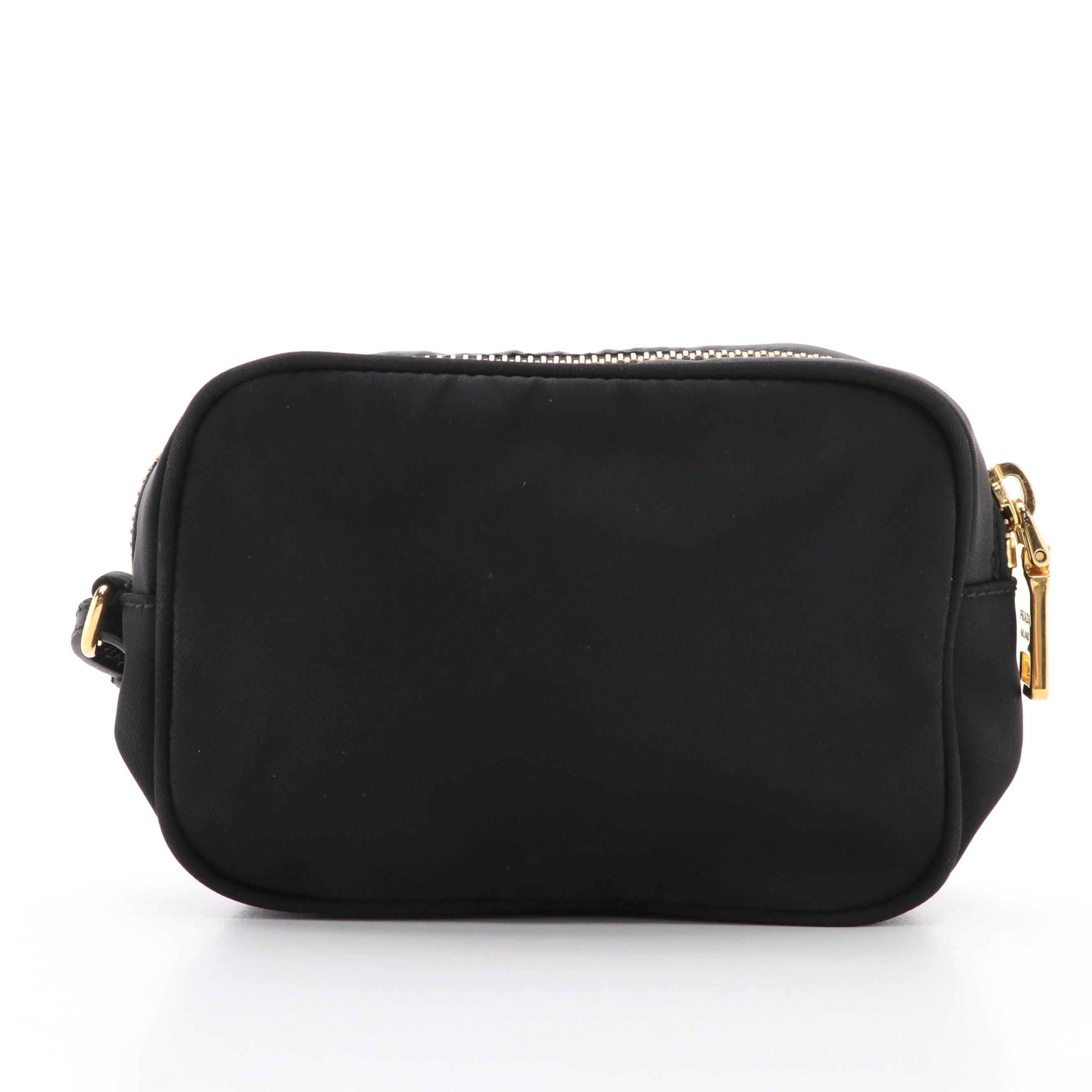 Prada Bow Mini Wristlet Pouch in Nylon with Saffiano Leather Trim