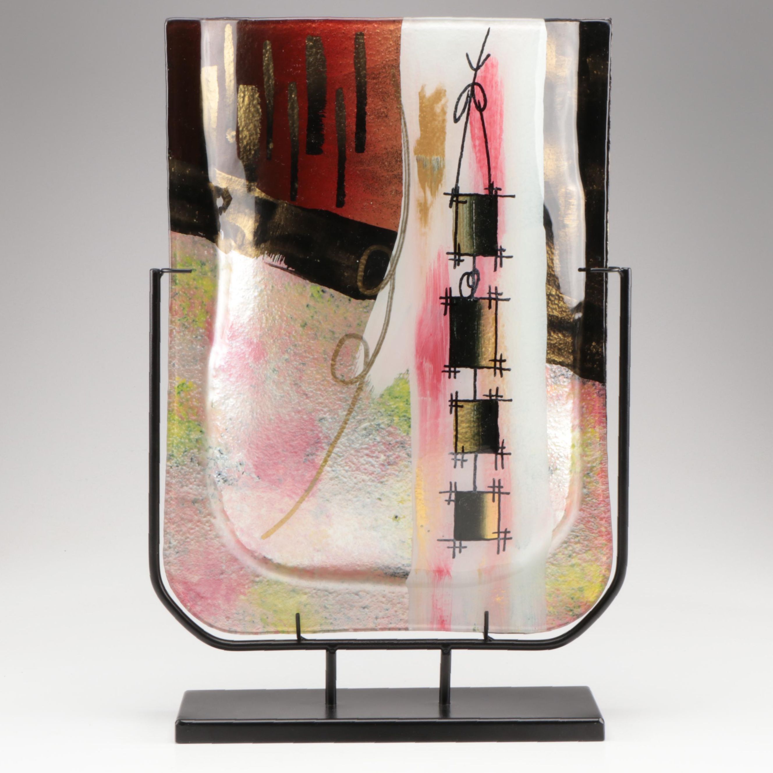 Jasmine Art Glass Style Slumped and Fused Glass Vessel On Metal Stand
