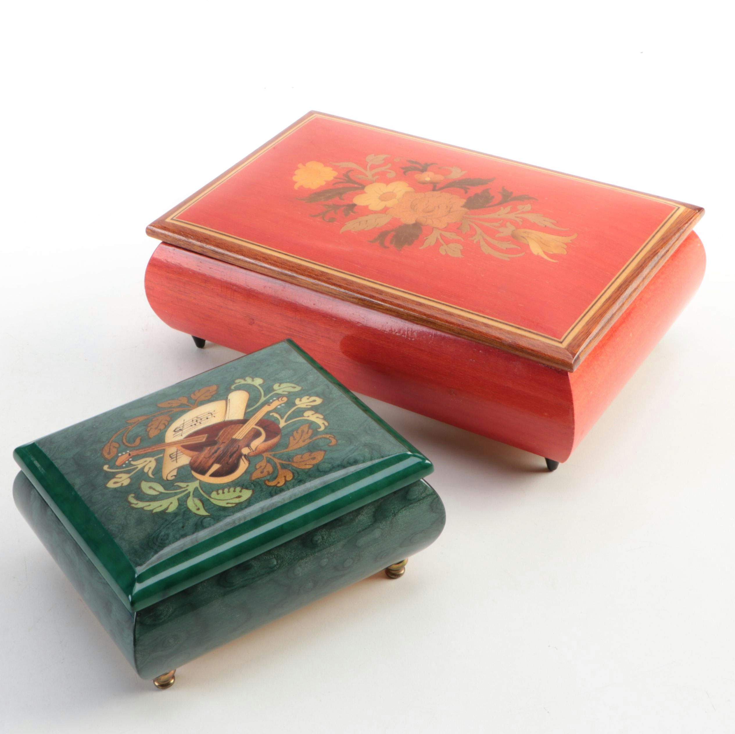 Italian Marquetry Wooden Music Jewelry Boxes