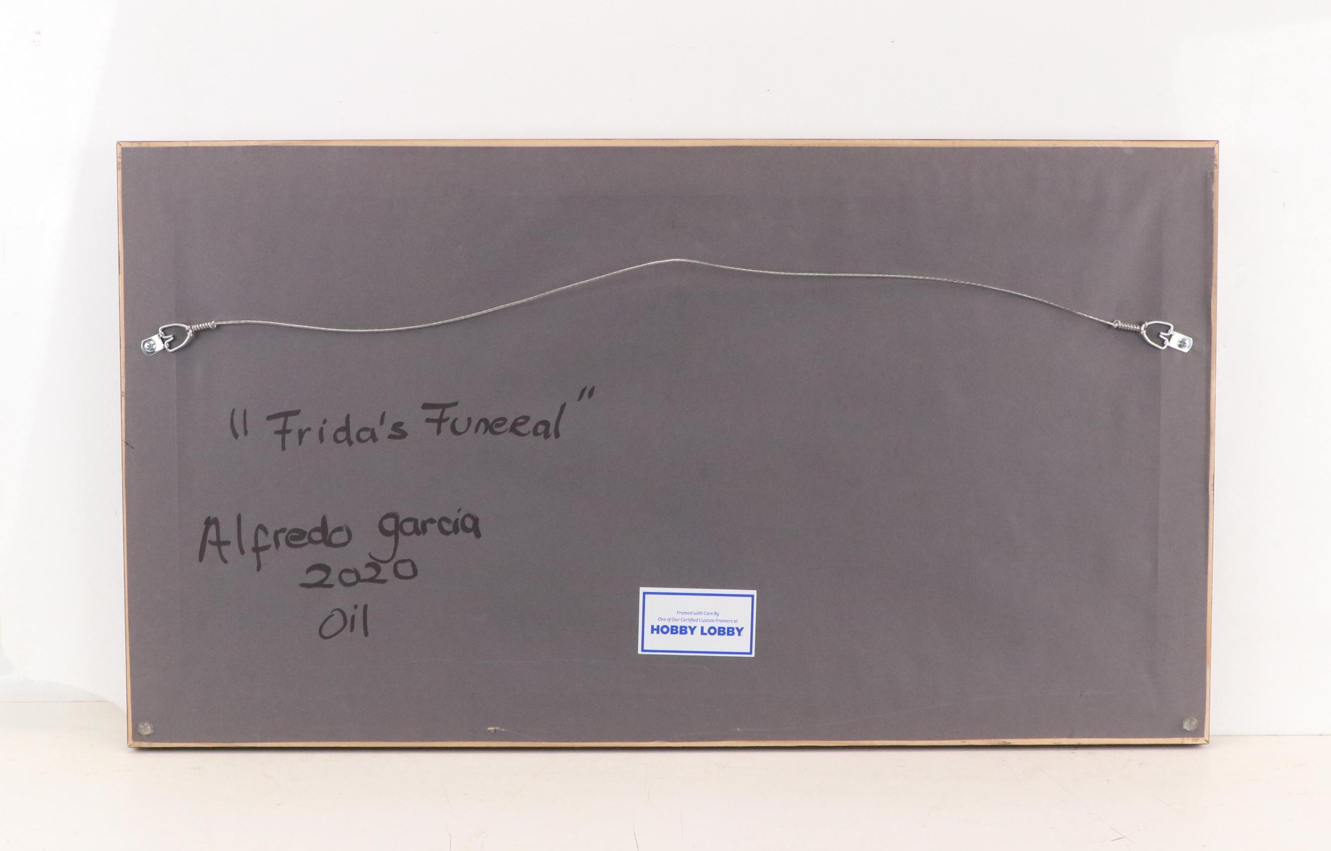 Alfredo Garcia Folk Interior Scene Oil Painting "Frida's Funeral," 2016