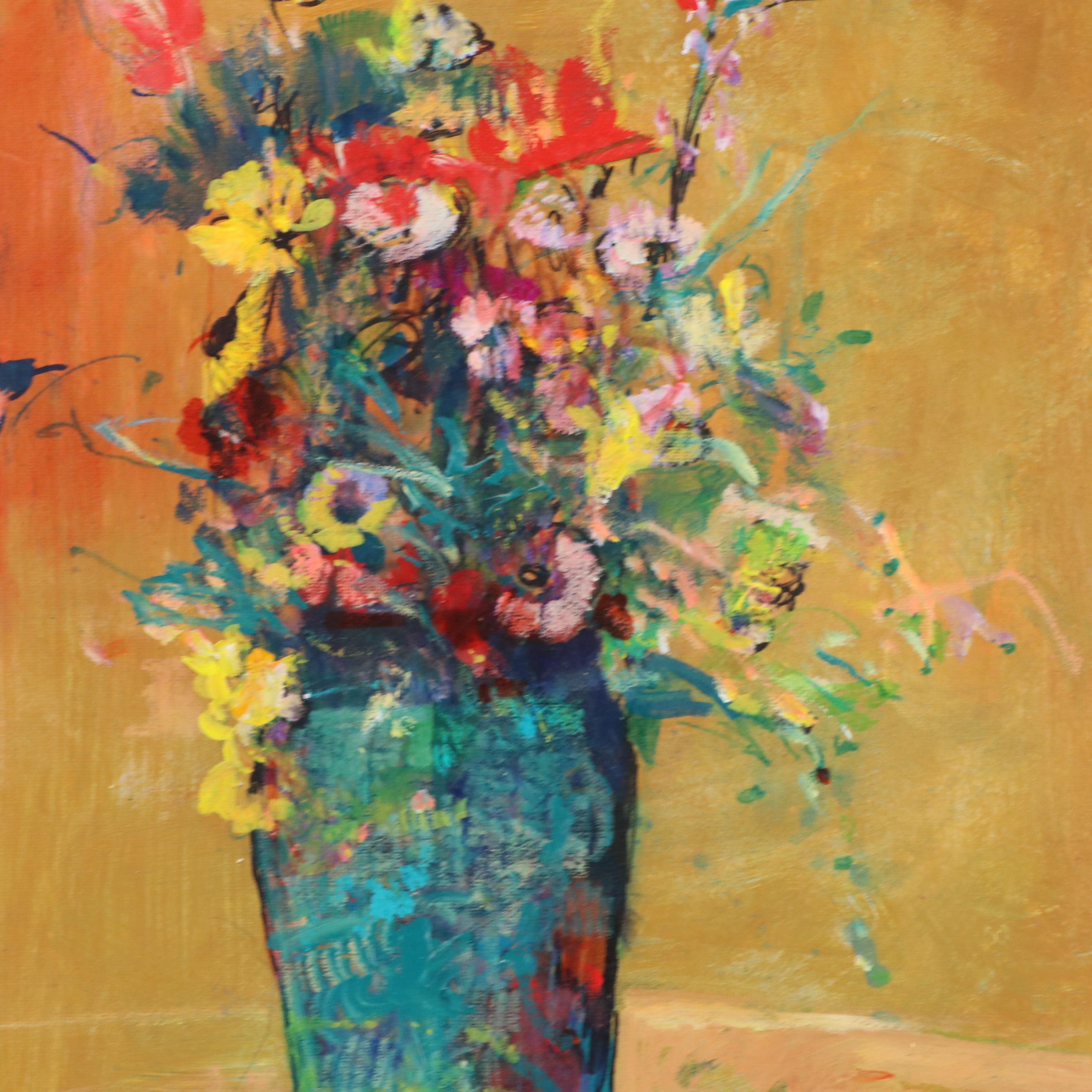 Mark Whitmarsh Stylized Floral Still Life Acrylic Painting "Golden Hour II"