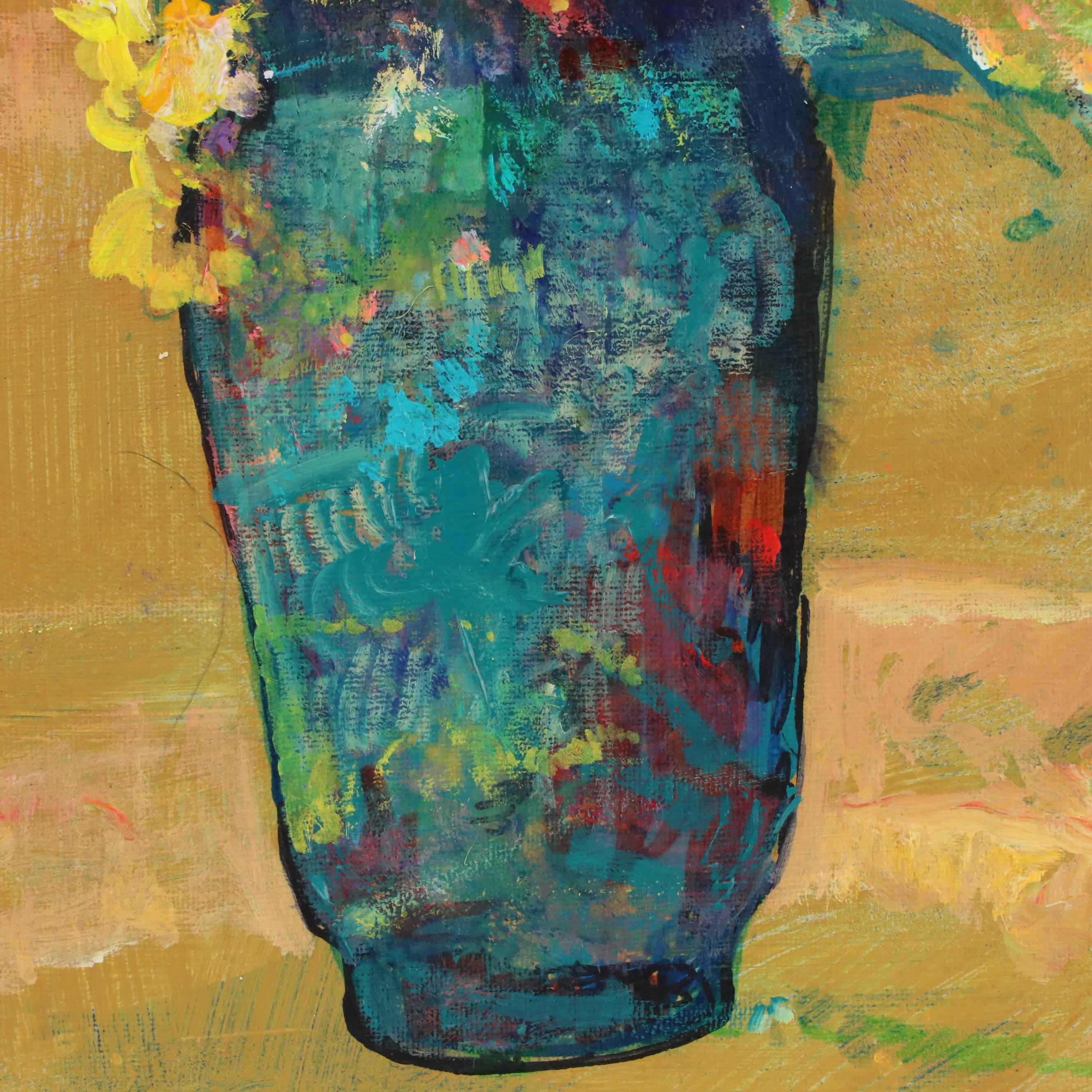 Mark Whitmarsh Stylized Floral Still Life Acrylic Painting "Golden Hour II"