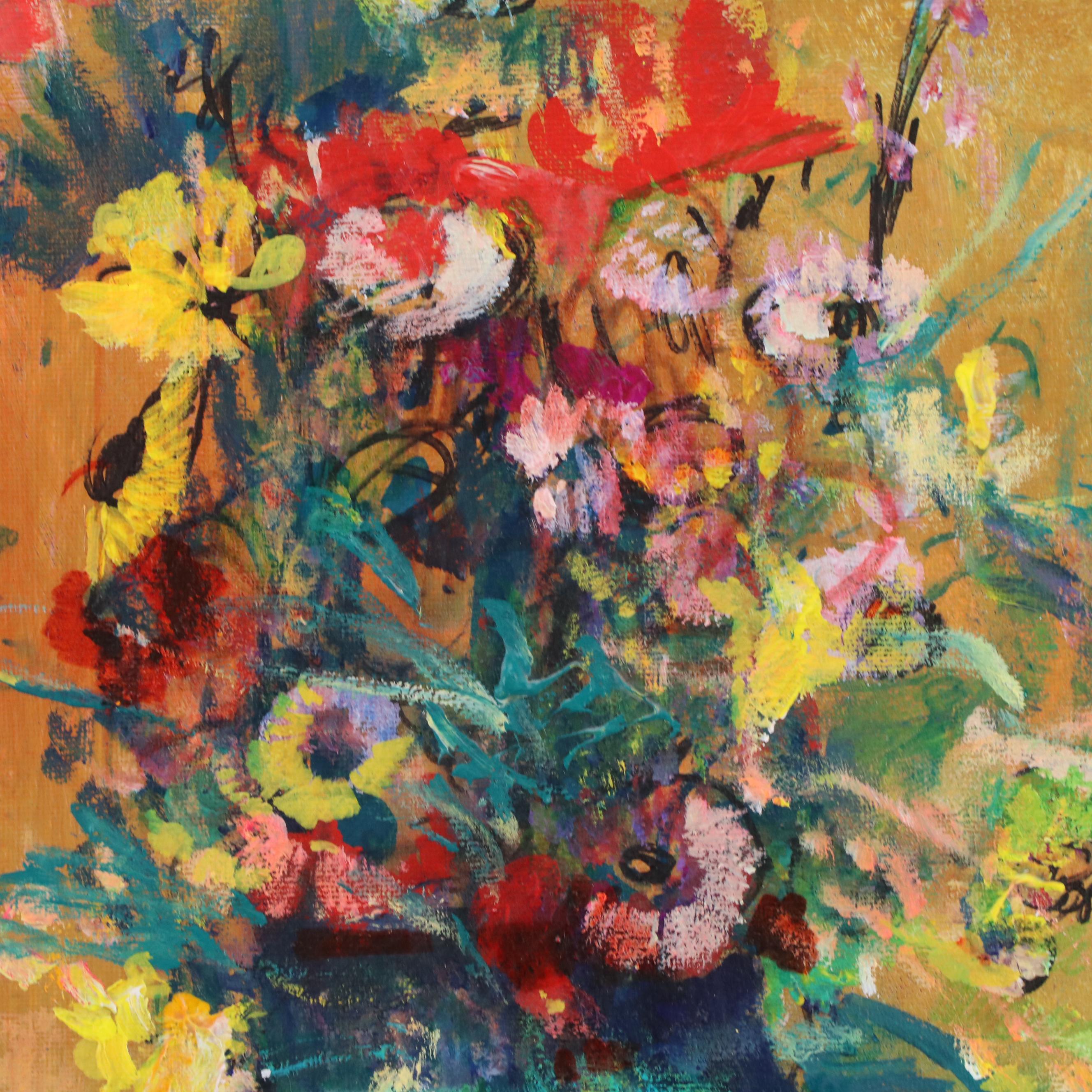 Mark Whitmarsh Stylized Floral Still Life Acrylic Painting "Golden Hour II"