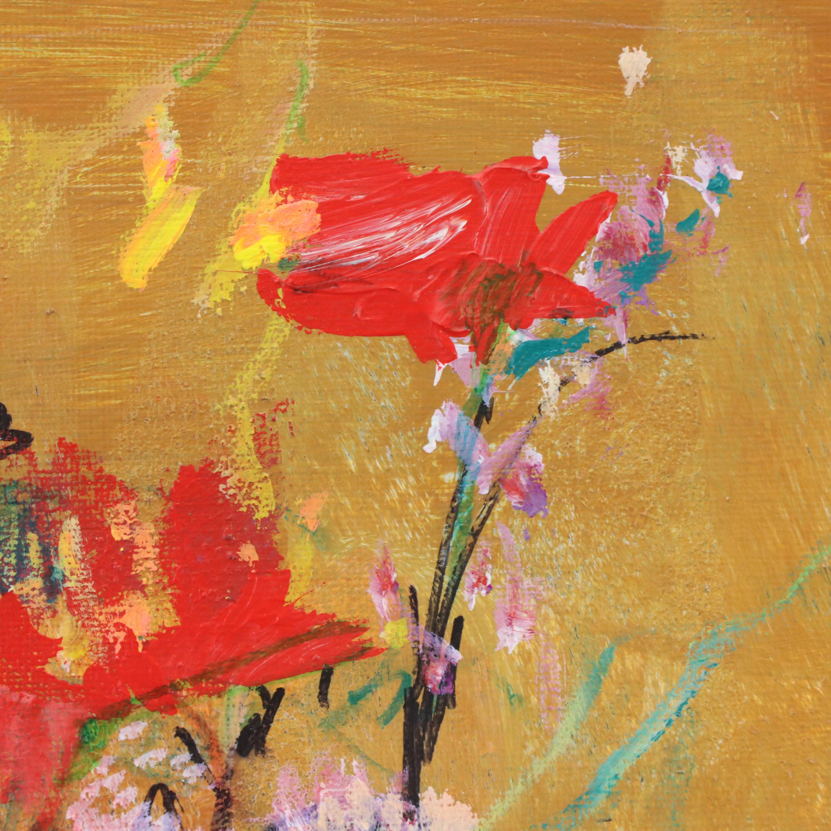 Mark Whitmarsh Stylized Floral Still Life Acrylic Painting "Golden Hour II"